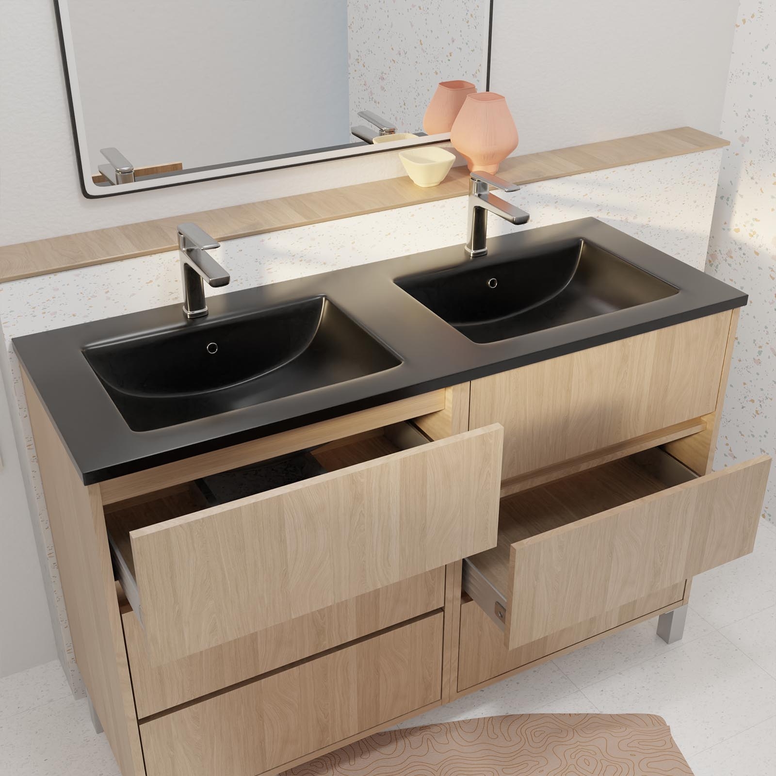 Meuble de salle de bains double vasque avec 6 tiroirs — vue 3