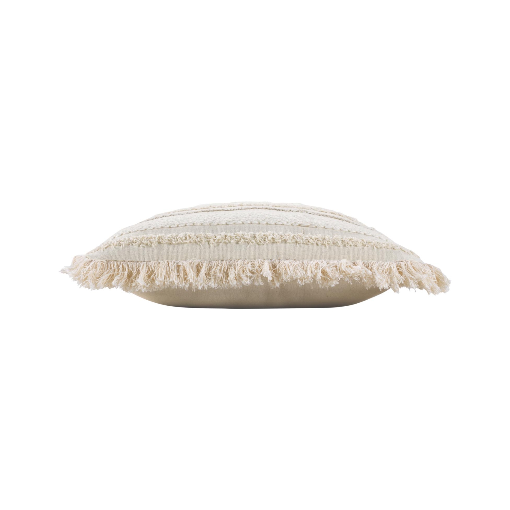 Coussin déhoussable en coton tissé avec franges et rayures en relief — vue 3