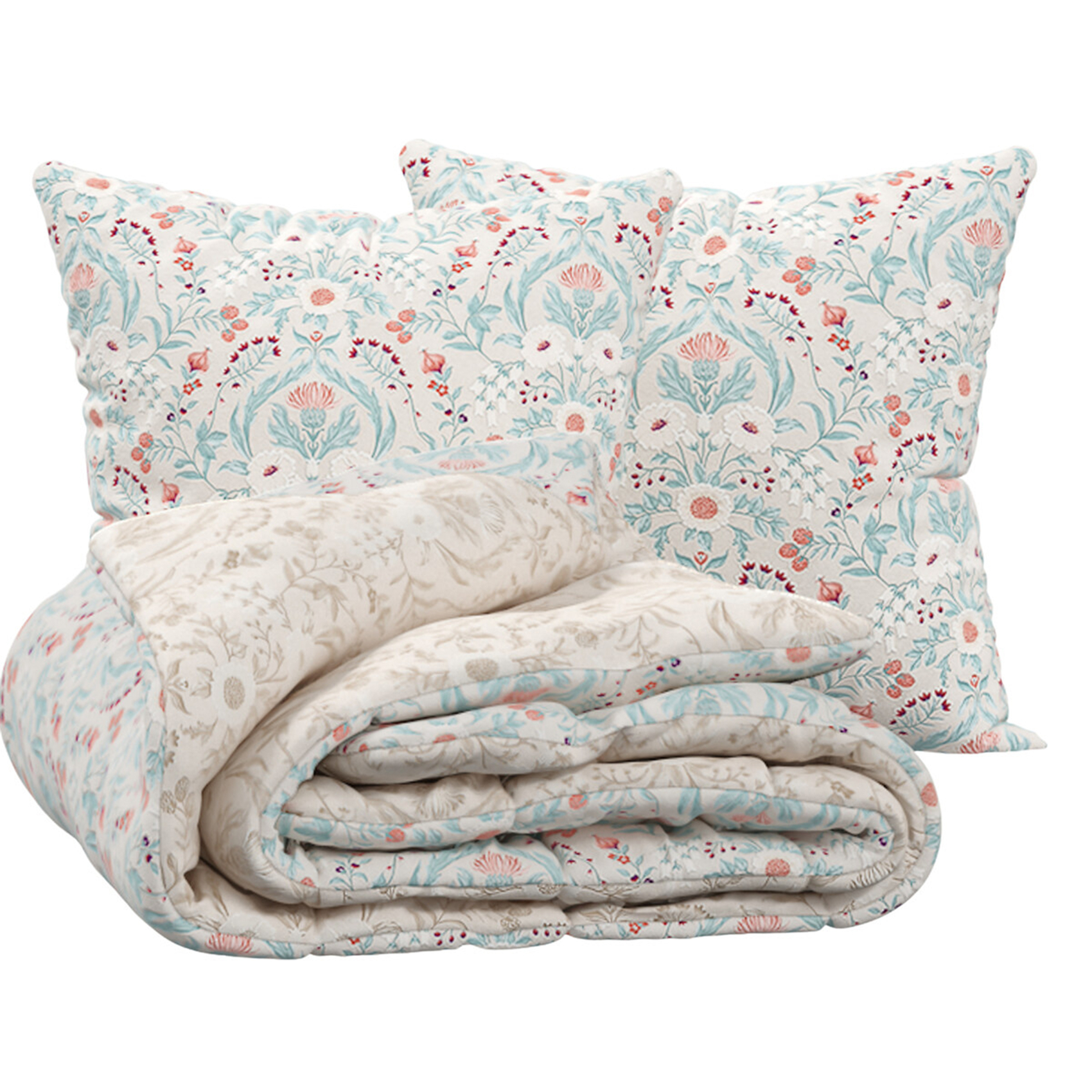 Parure de lit 3 pièces en coton réversible à motifs floraux