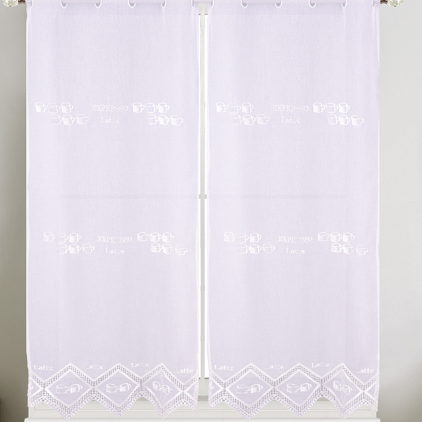 Paire de petits voilages de cuisine dentelle motif café latte — vue 5