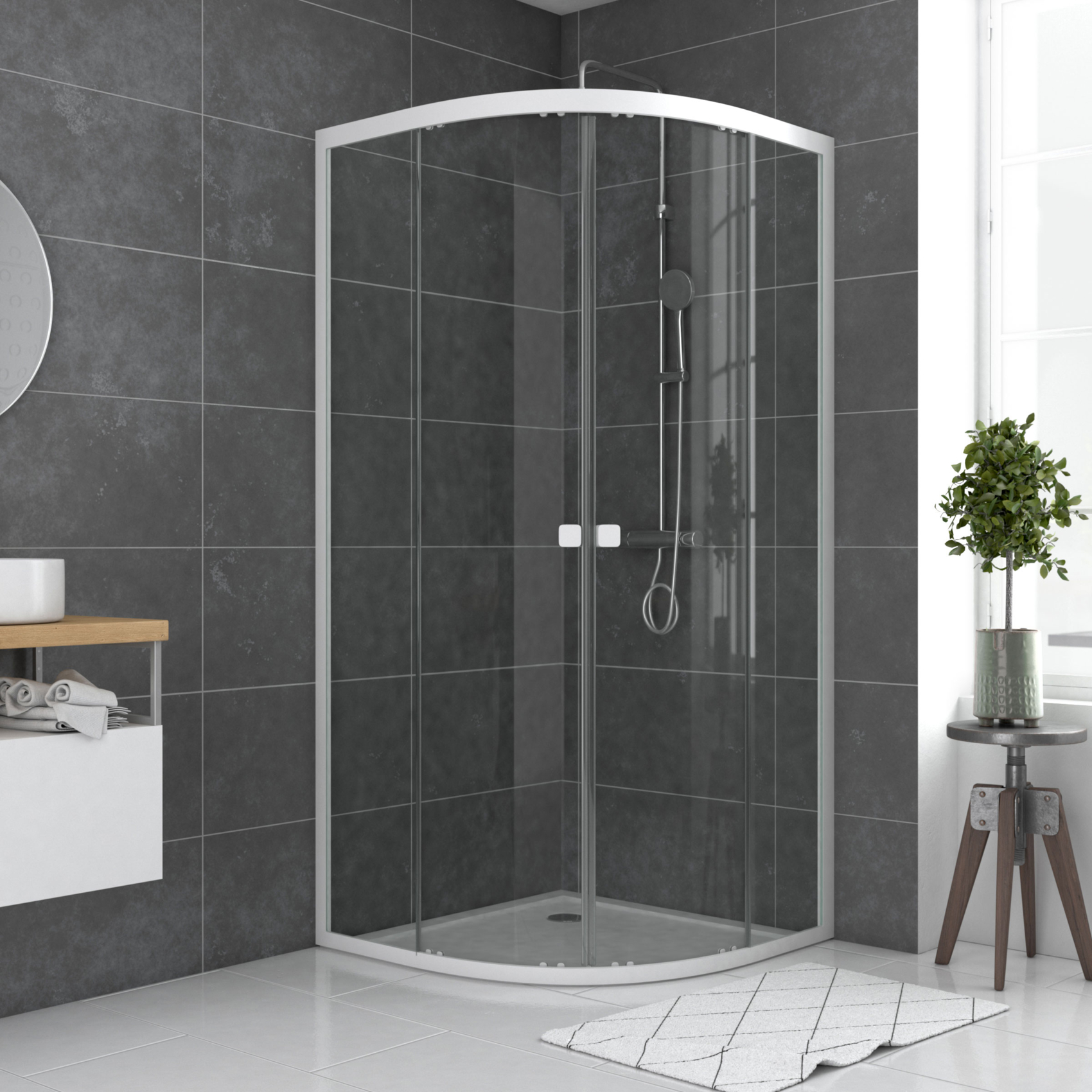 Porte de douche quart de cercle en verre trempé — vue 6