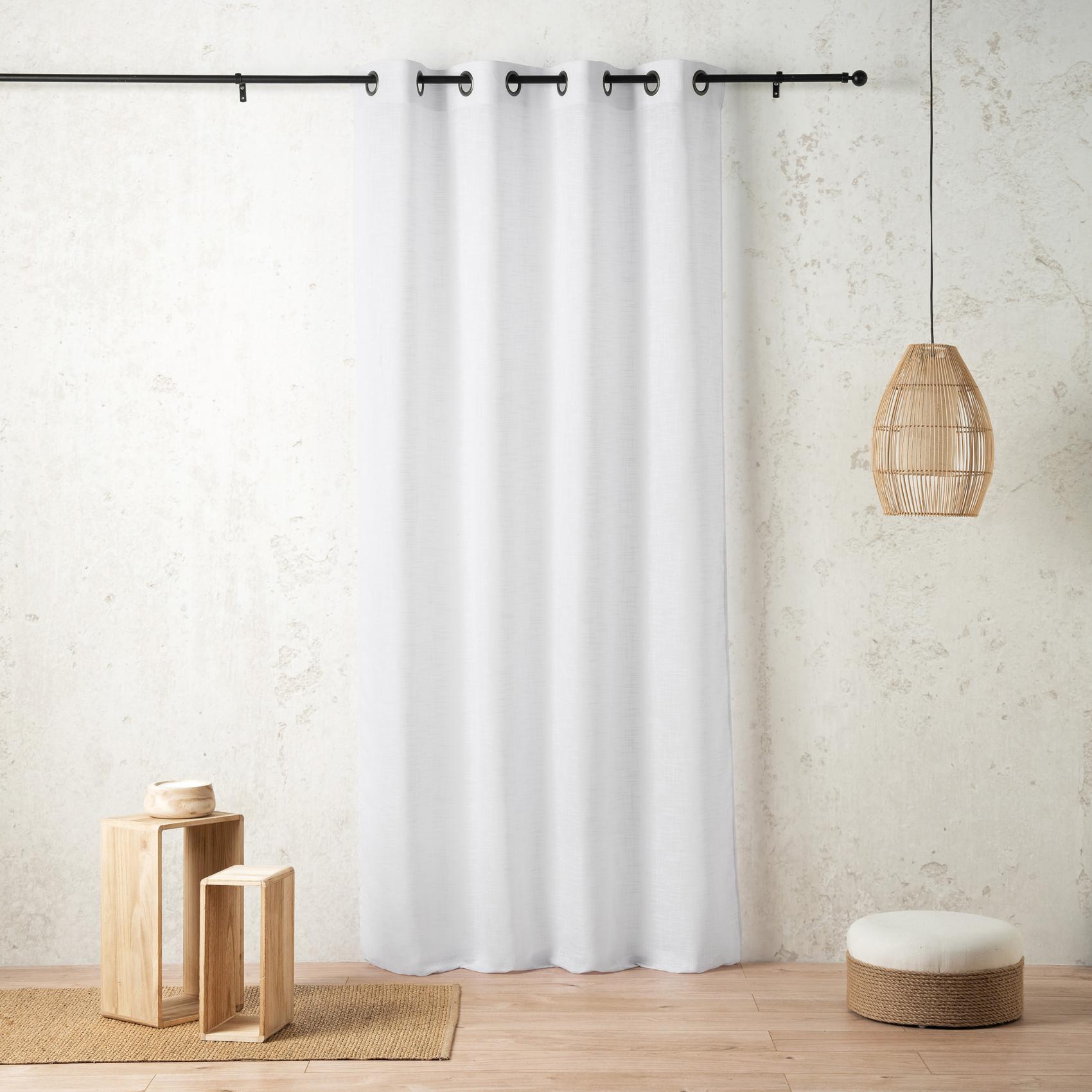 Voilage poly-lin à relief flammé avec œillets