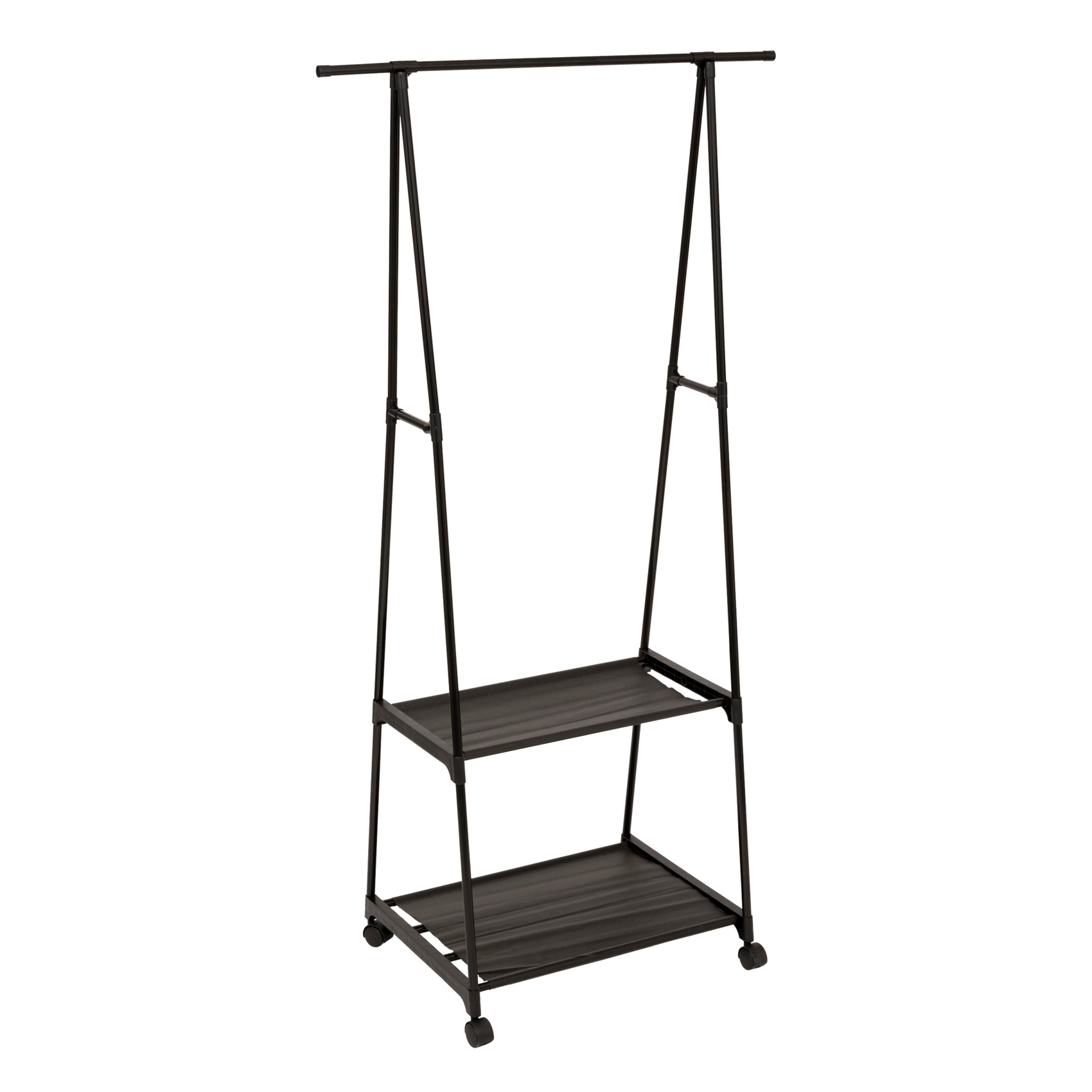 Porte manteau sur pied avec barre penderie et étagères de rangement