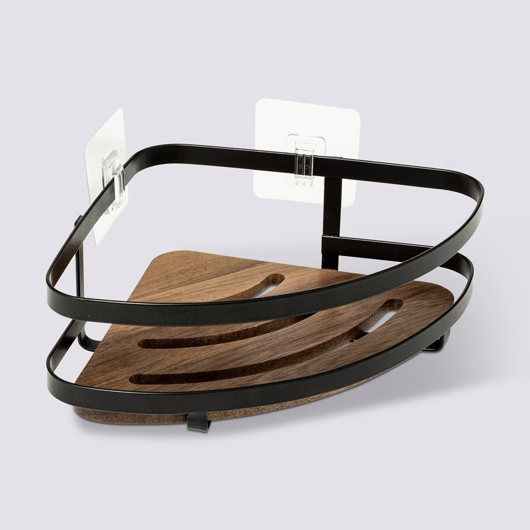 Etagère de douche d'angle sans perçage en bois — vue 5