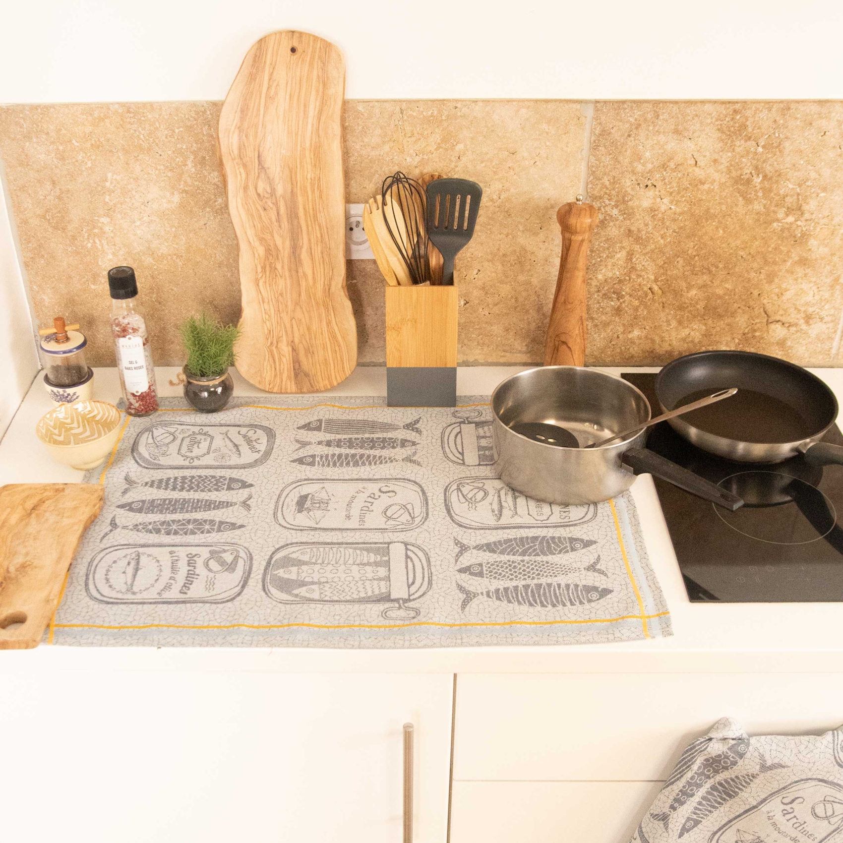 Torchon en coton sardines cuisine — vue 4