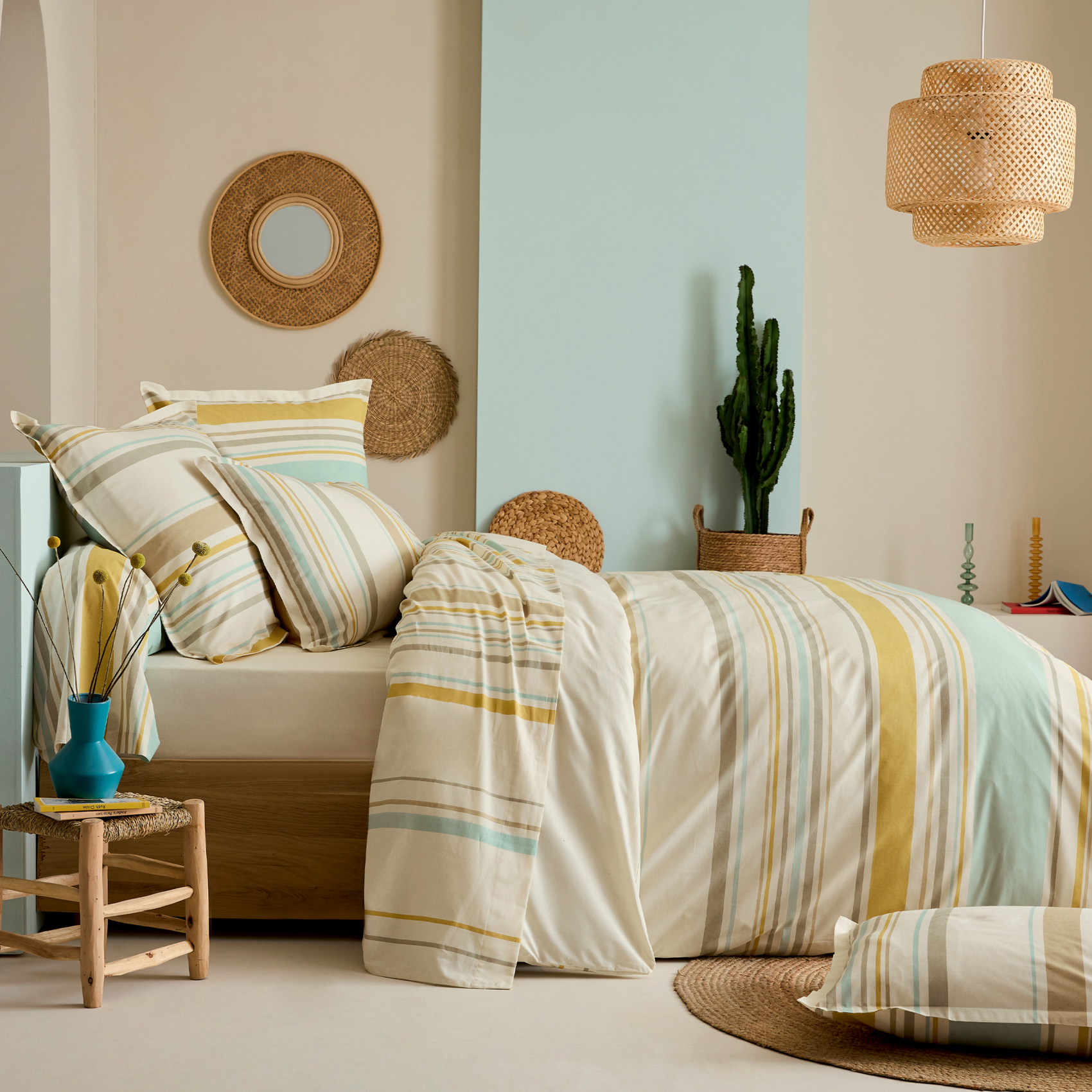 Parure de lit 3 pièces coton rayures bayadère housse + taies — vue 5