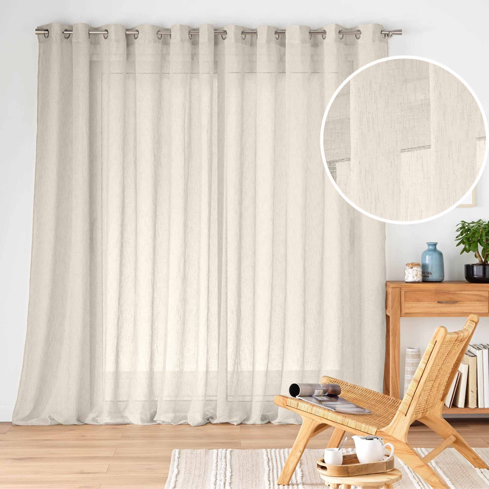 Voilage grande largeur effet lin tissé — vue 3