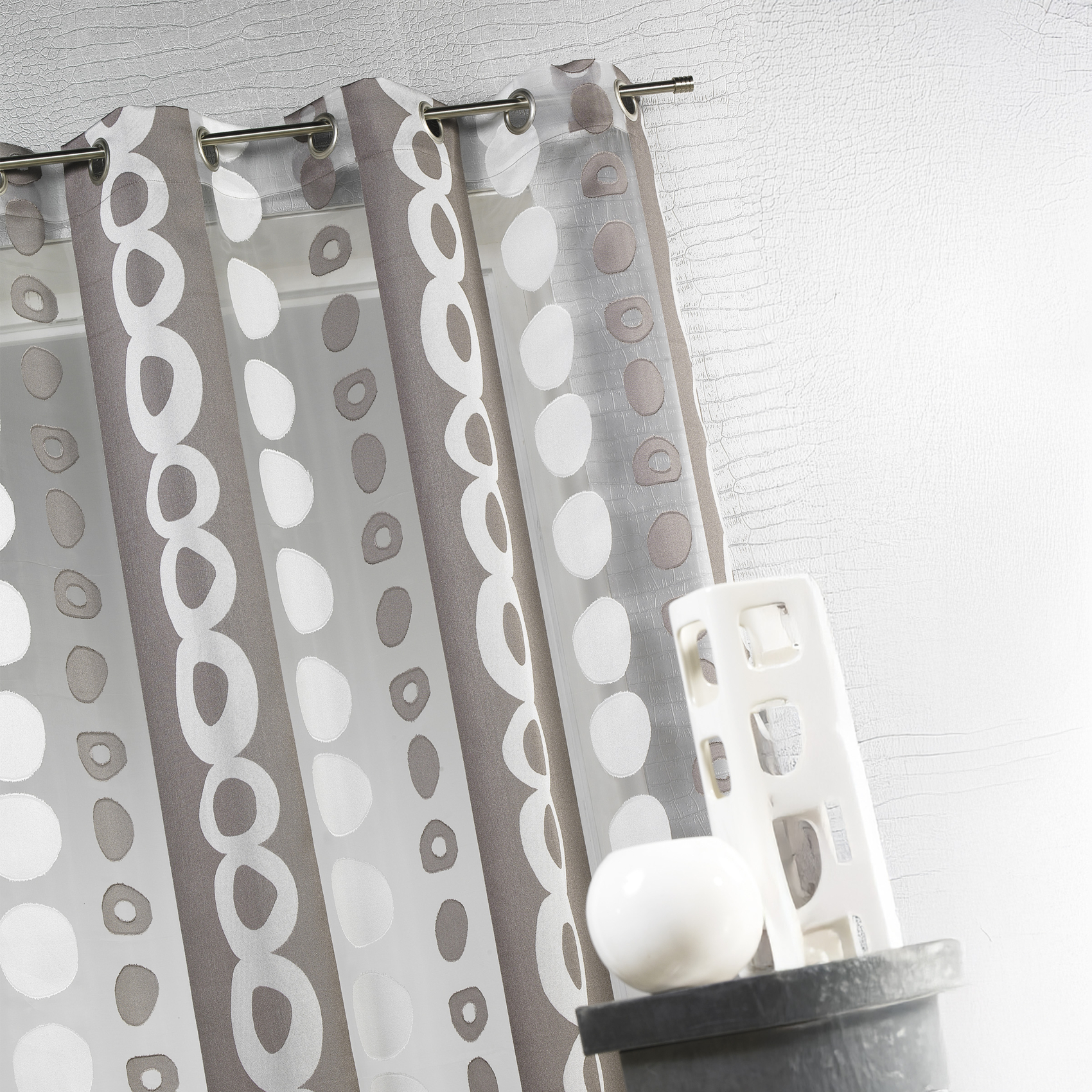 Voilage Organza Jacquard à Bandes et cercles