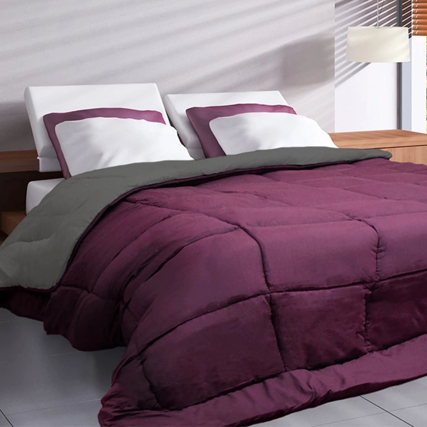 Couette légère réversible bicolore en microfibre 200 gr/m² — vue 4