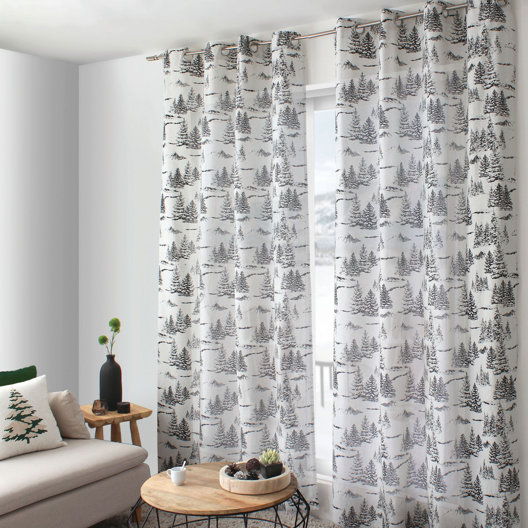 Rideau imprimé montagne en coton recyclé — vue 3
