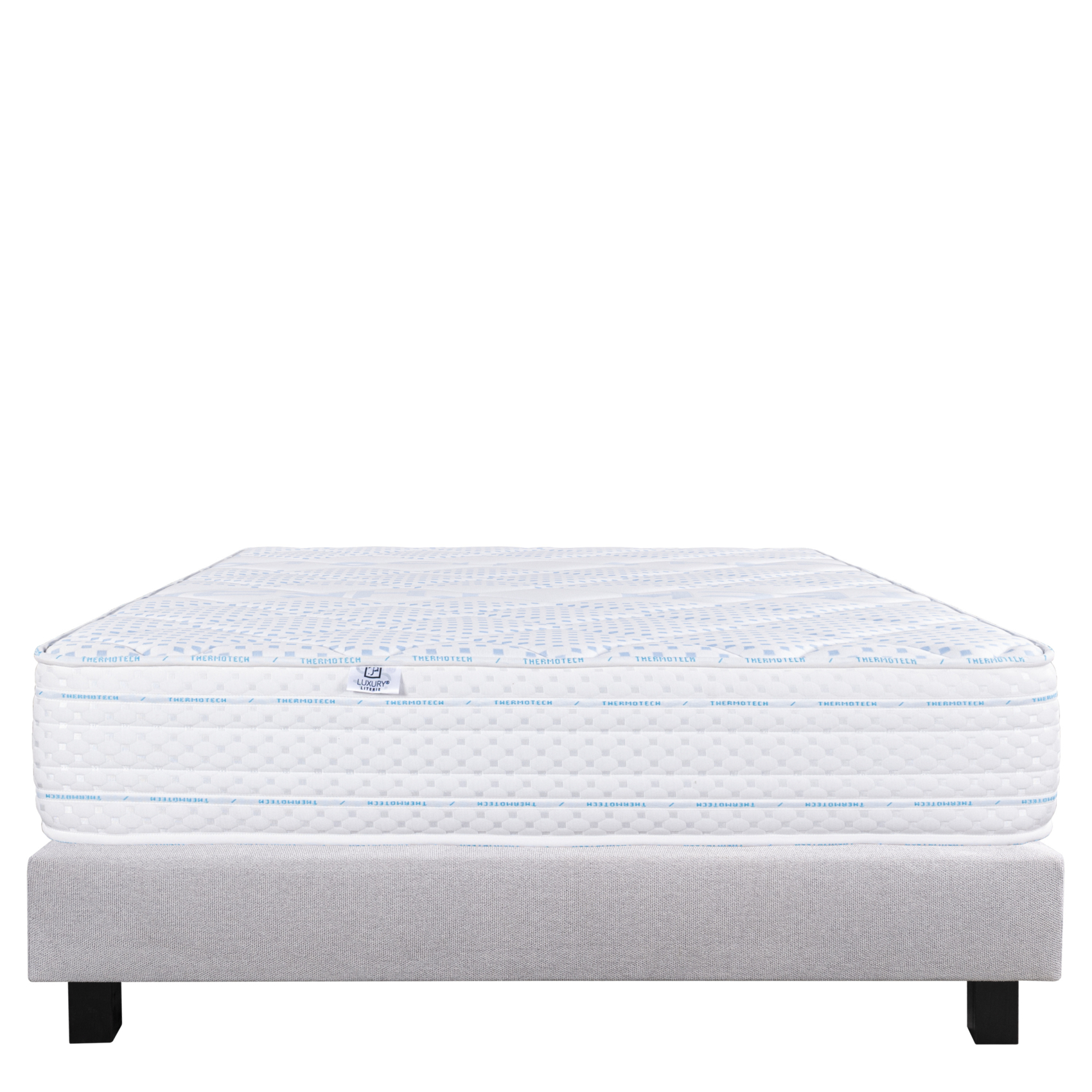 Ensemble literie mousse mémoire de forme 24 cm + sommier beige + oreillers + couette