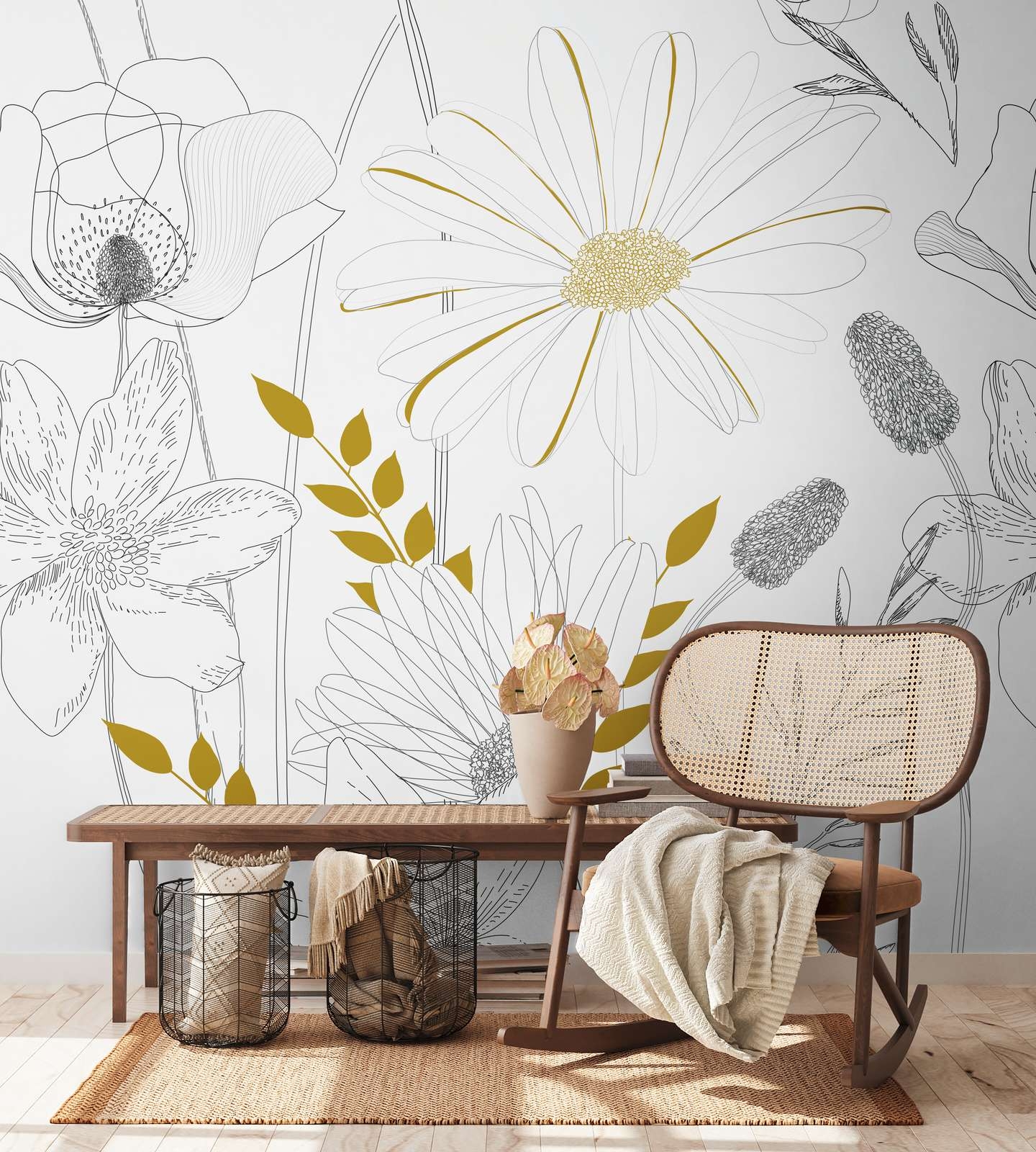 Papier peint esprit floral
