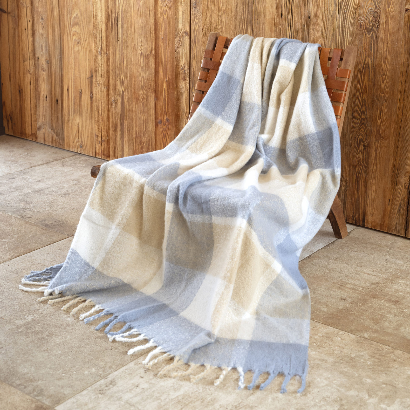 Plaid à carreaux aspect mohair avec franges — vue 5