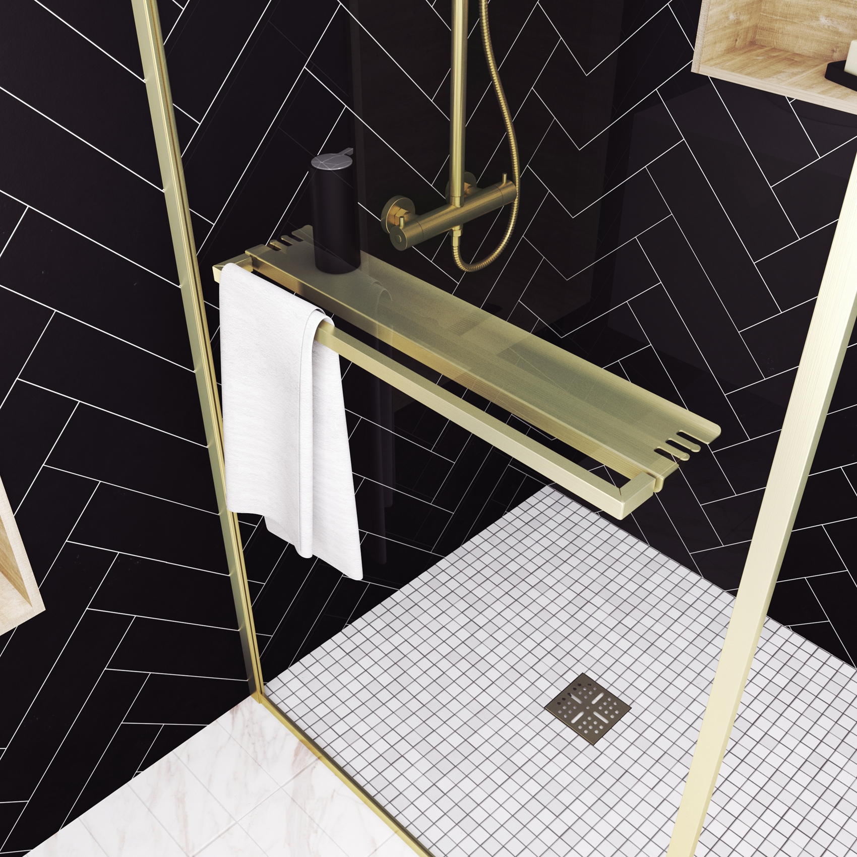Paroi de douche à l’italienne avec étagère et porte-serviette — vue 3