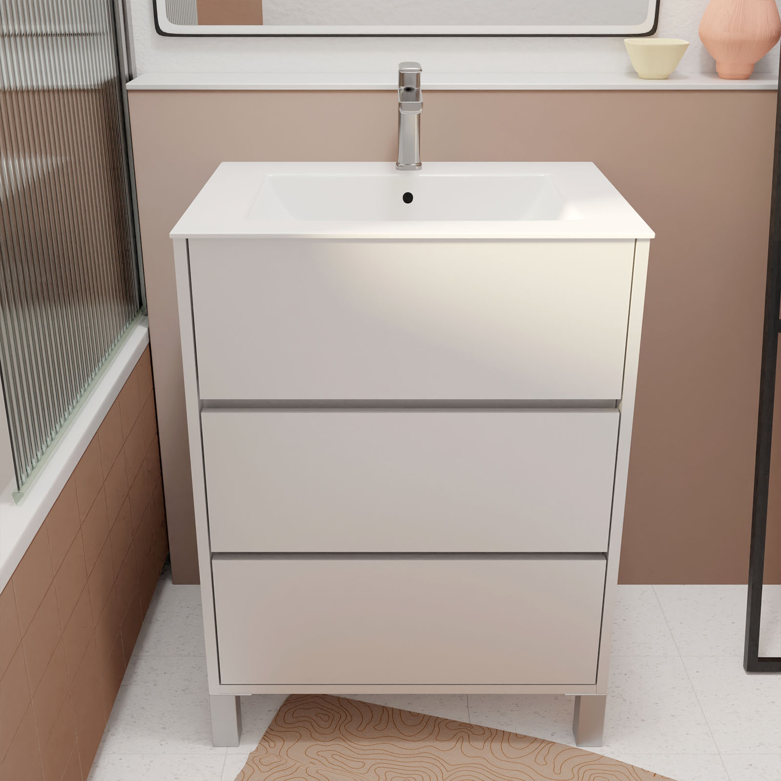 Meuble de salle de bains sur pieds avec 3 tiroirs et vasque en céramique — vue 6