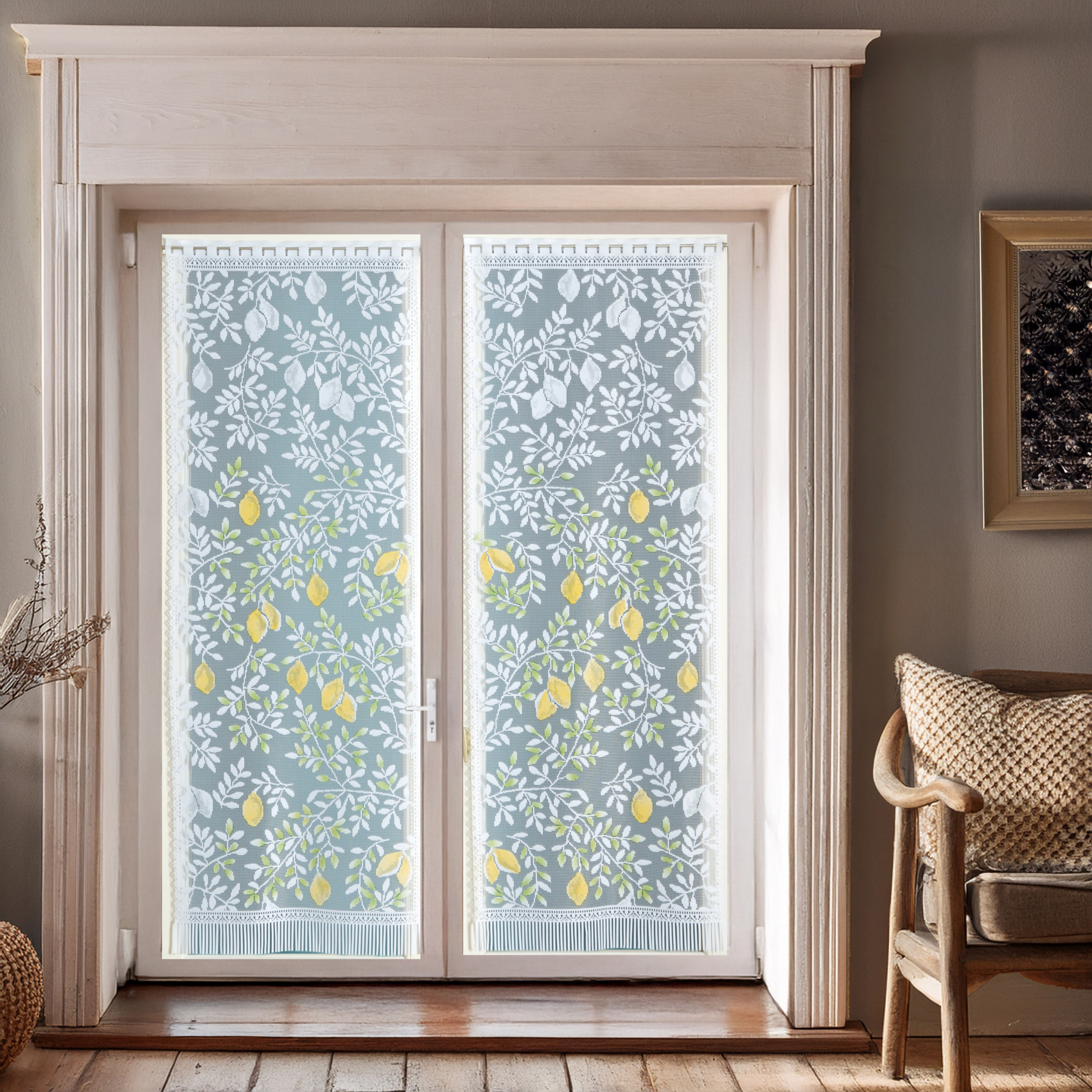 Paire de vitrages frangés dentelle motif feuillage et fruits — vue 4