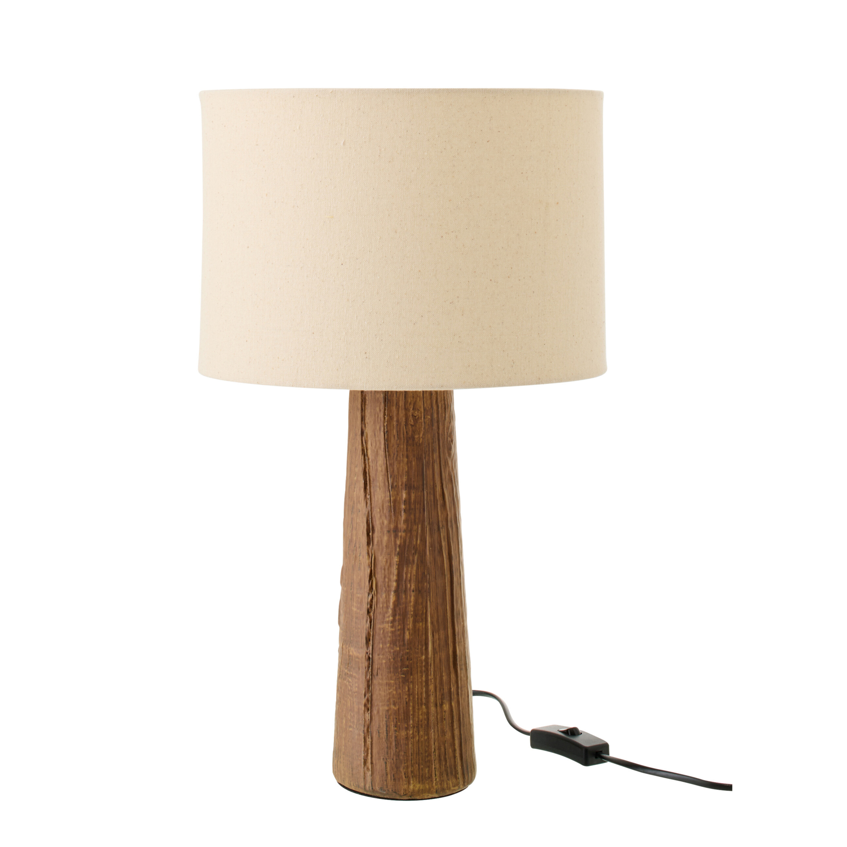 Lampe à poser en poterie avec pied effet bois