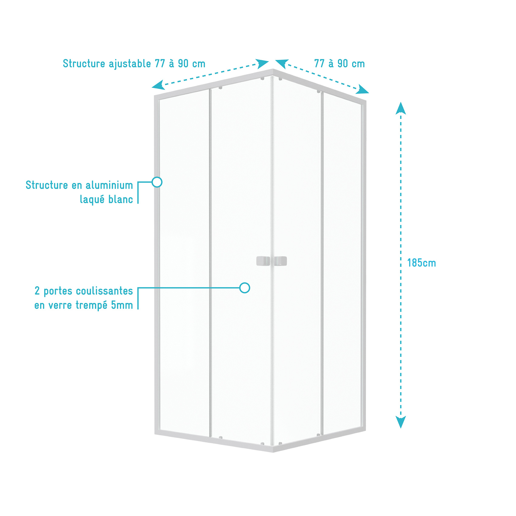 Paroi de douche carrée extensible — vue 5