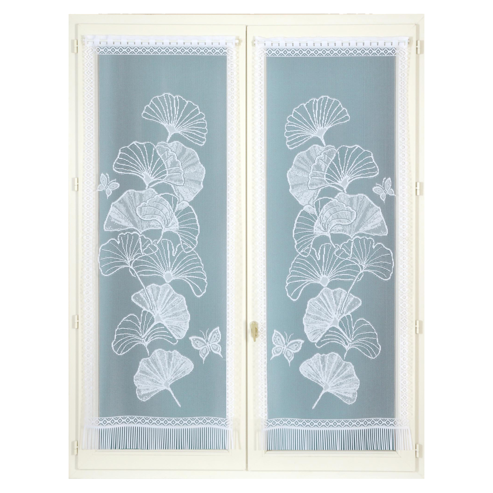 Paire de vitrages frangés dentelle motif ginkgo — vue 3