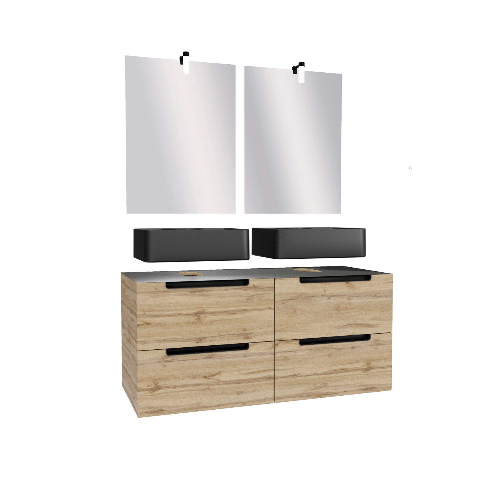 Ensemble de salle de bains avec 2 vasques rectangulaires et 2 miroirs rectangulaires à led — vue 3