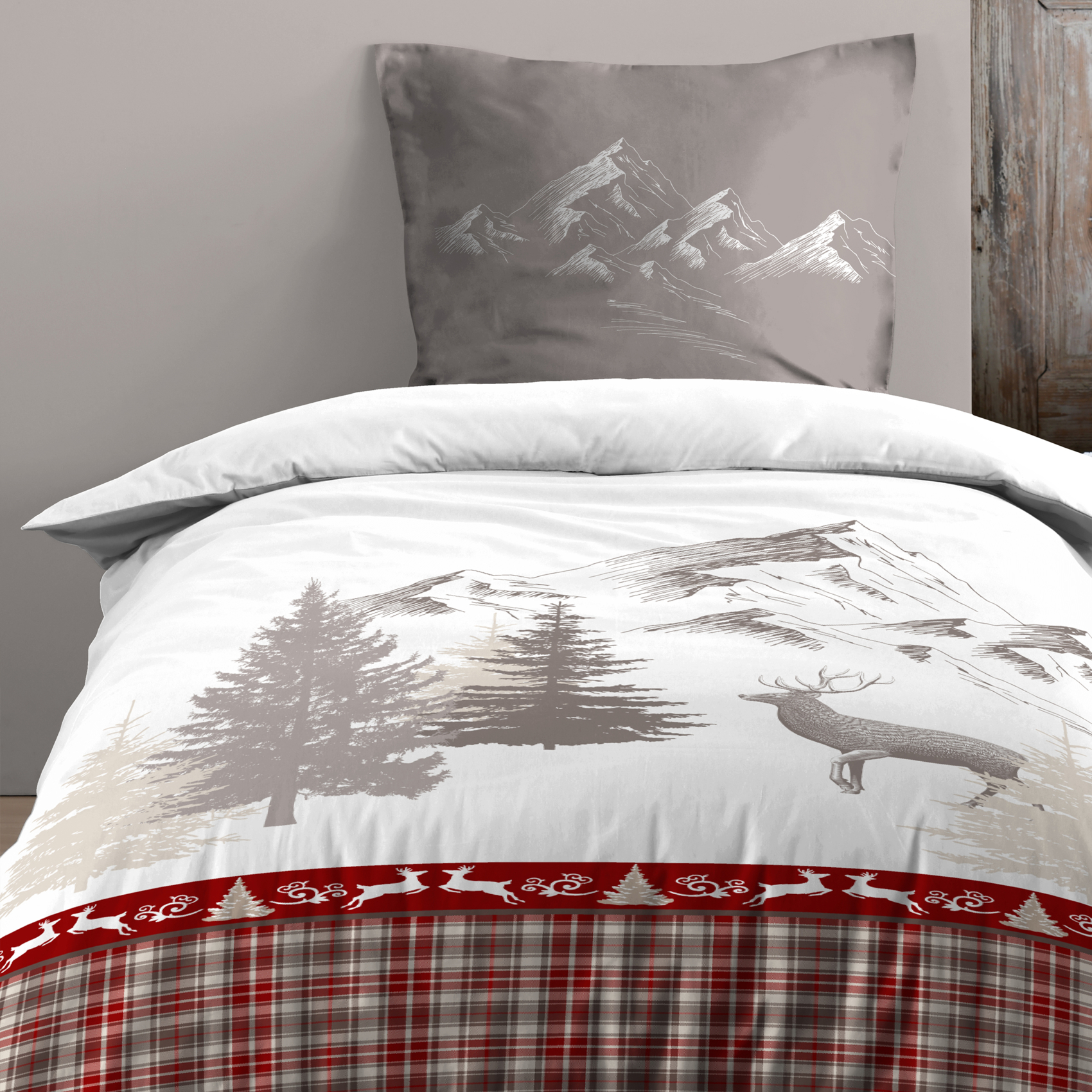 Parure de lit 2 pièces imprimée motif cerf et montagne housse + taie — vue 3