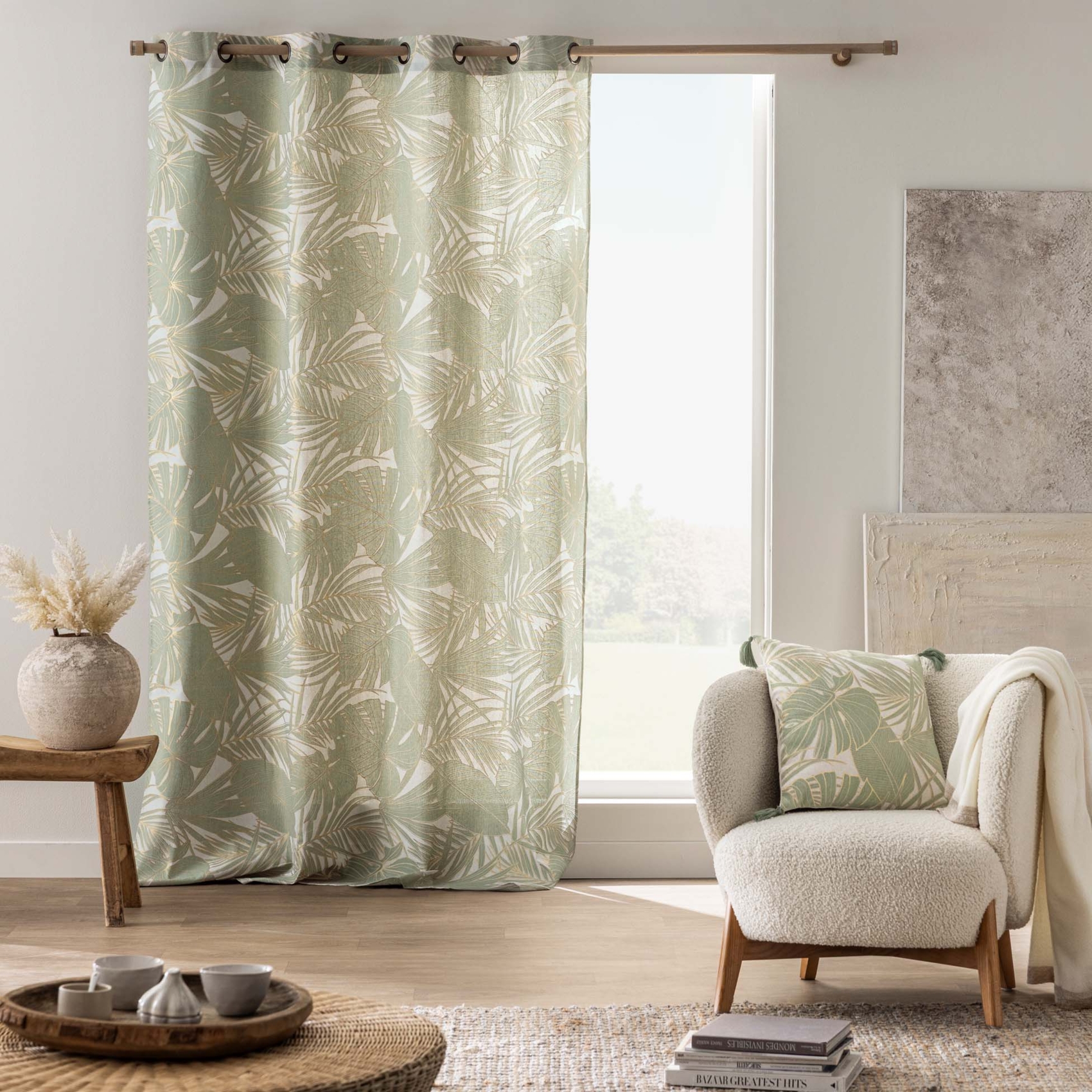 Coussin polycoton feuillages tropicaux métallisé à pompons — vue 6