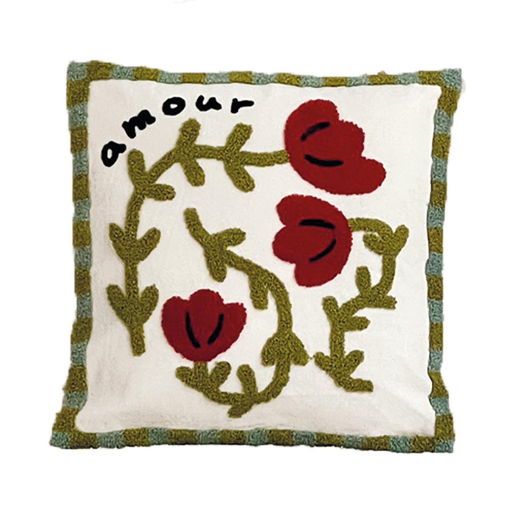 Coussin brodé motif coquelicot