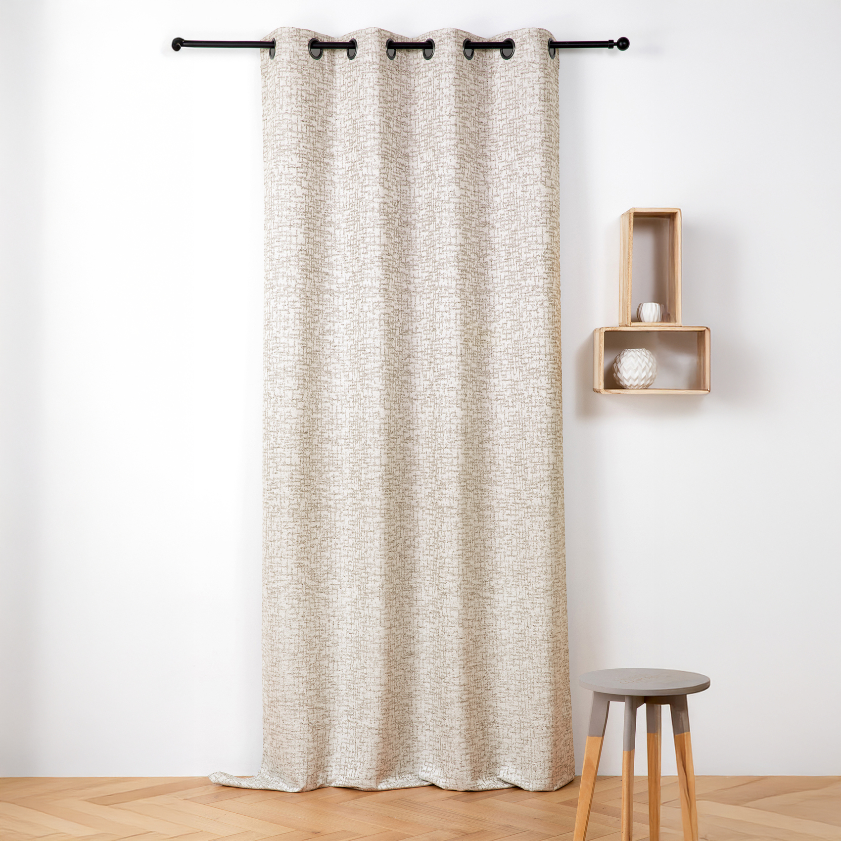 Rideau jacquard à oeillets effet tweed