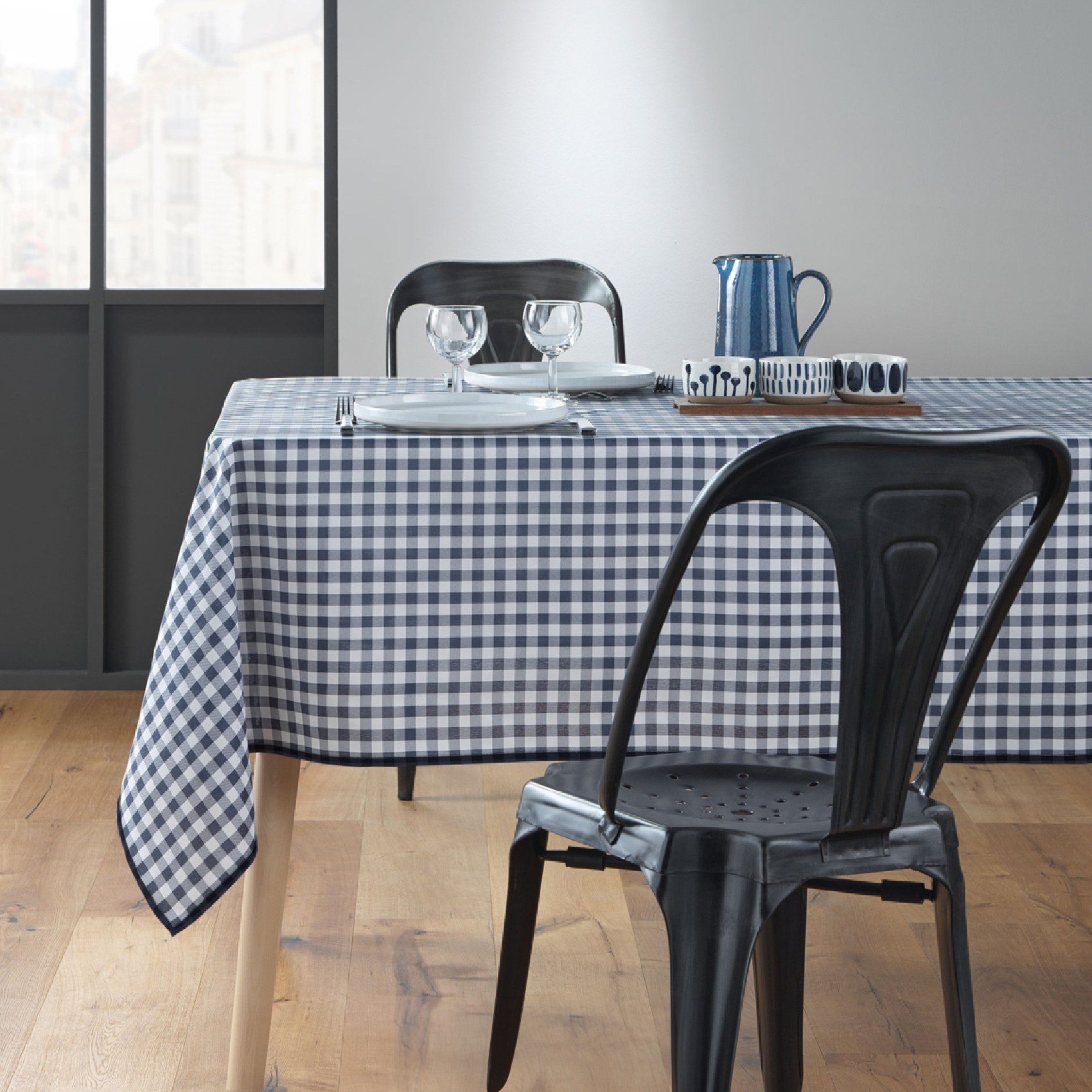 Nappe Rectangle Infroissable Vichy Bleu Antitache — vue 5