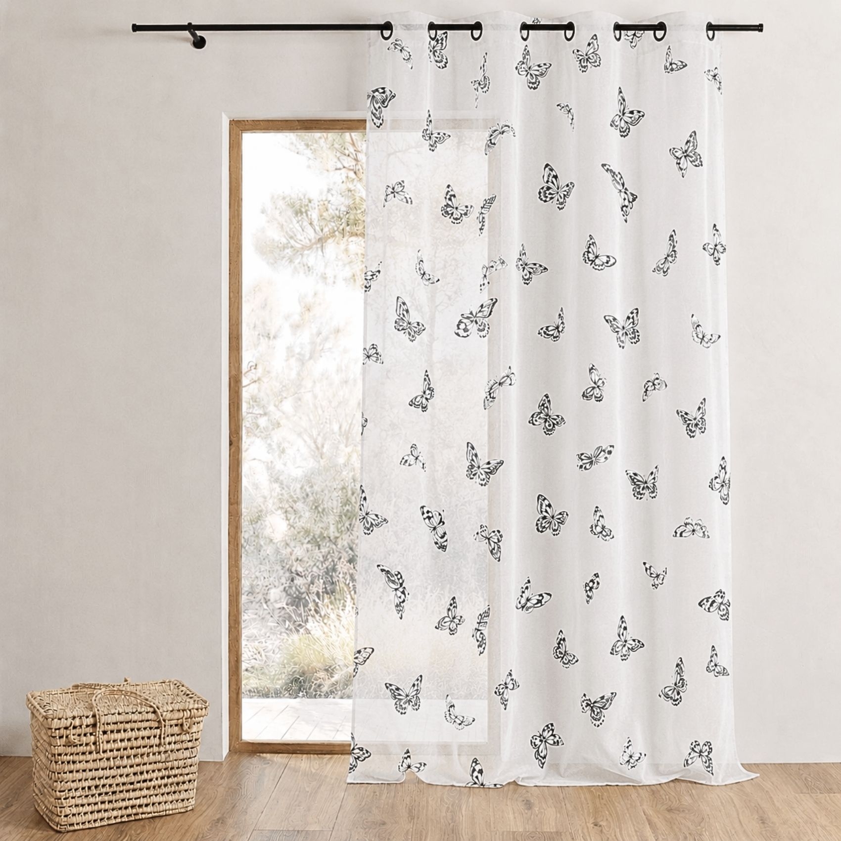 Voilage à œillets à motif papillons