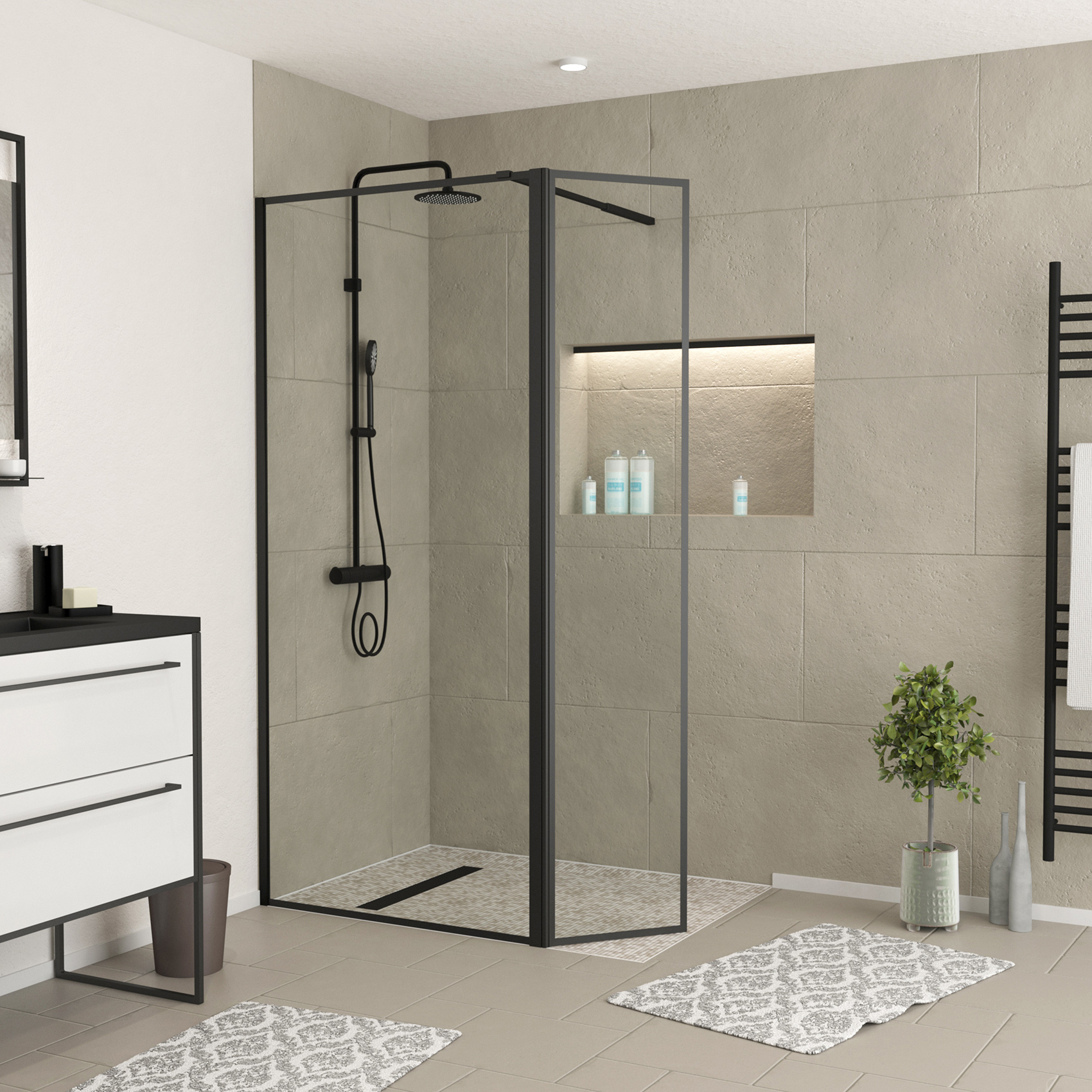 Paroi de douche minimaliste avec volet pivotant — vue 5