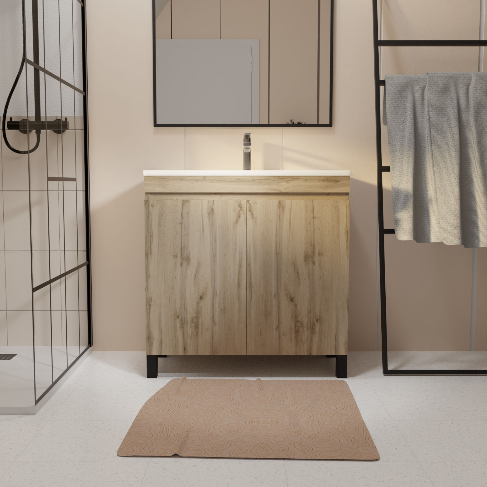 Meuble de salle de bains sur pieds 2 portes avec vasque en céramique — vue 3