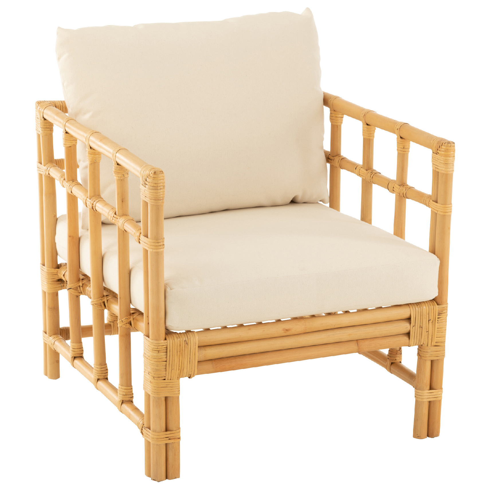 Fauteuil en rotin avec coussins