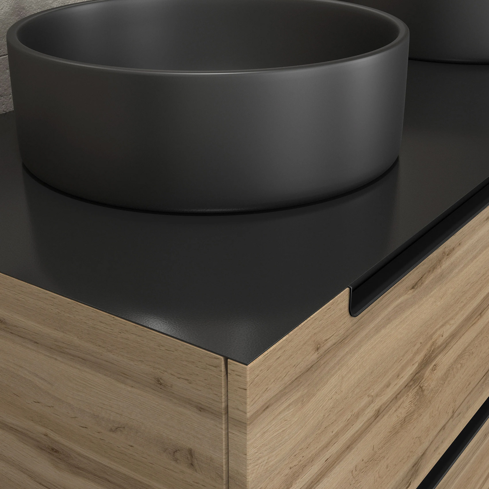 Meuble de salle de bains avec 2 vasques rondes et 2 miroirs ronds à led noir — vue 5