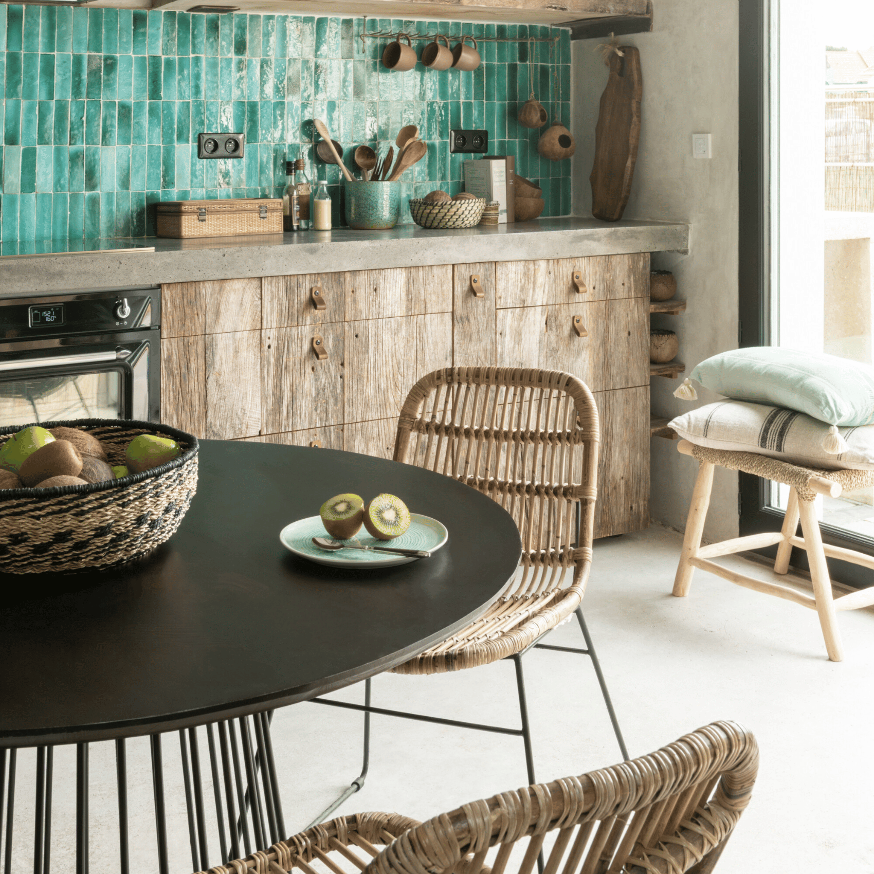 Table ronde en bois de manguier et métal — vue 4