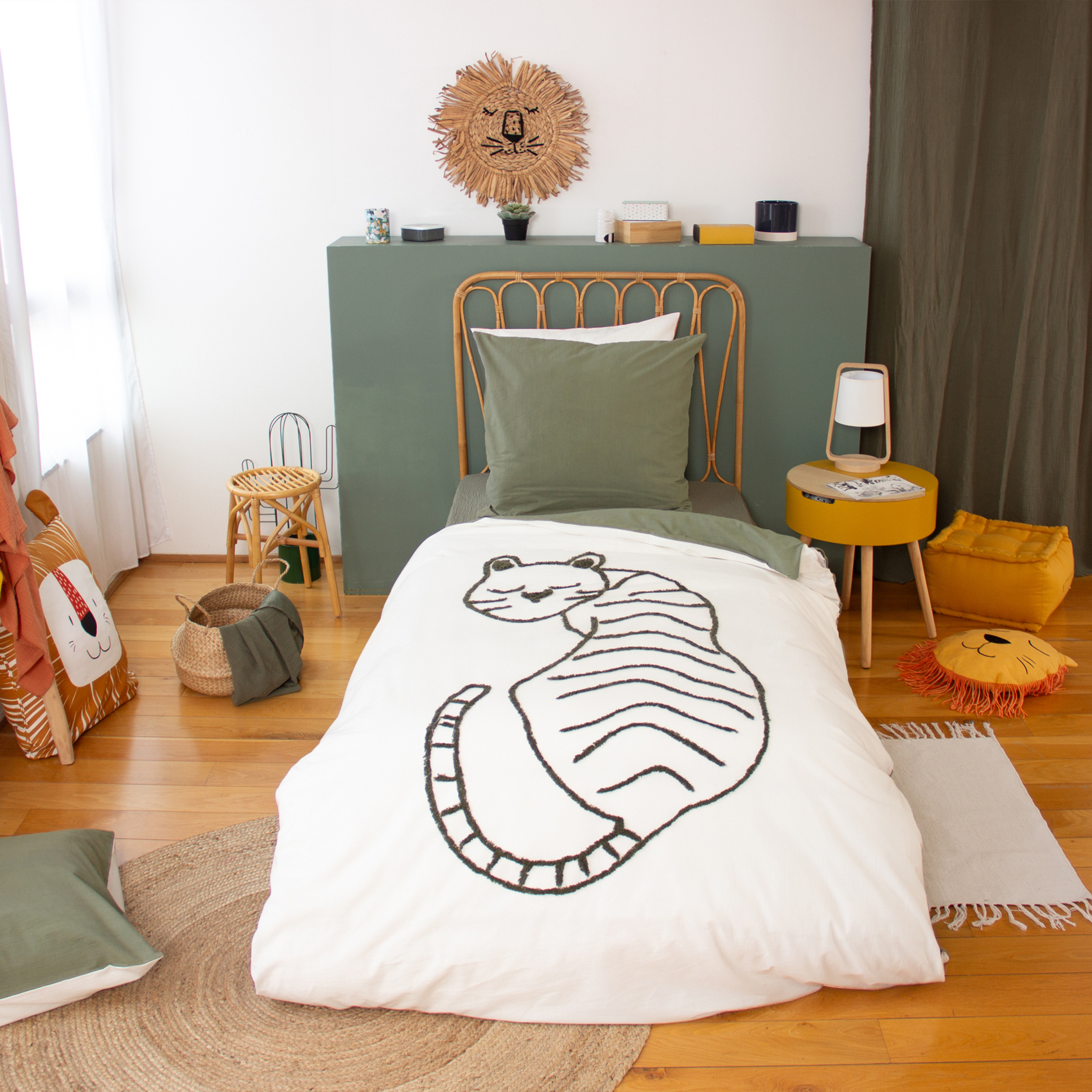 Parure de lit enfant tigre tufté réversible