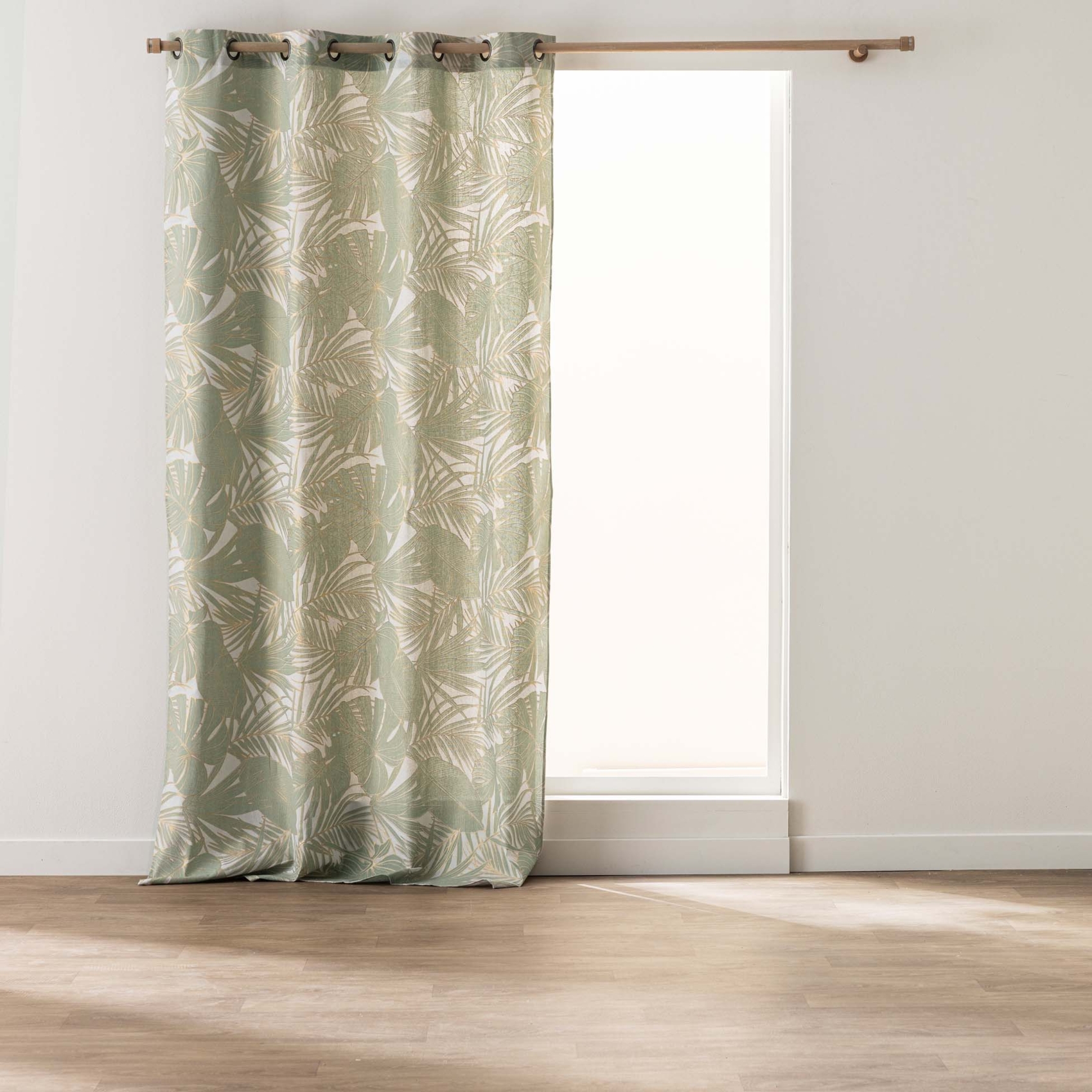 Rideau à œillets polycoton feuillages métallisé