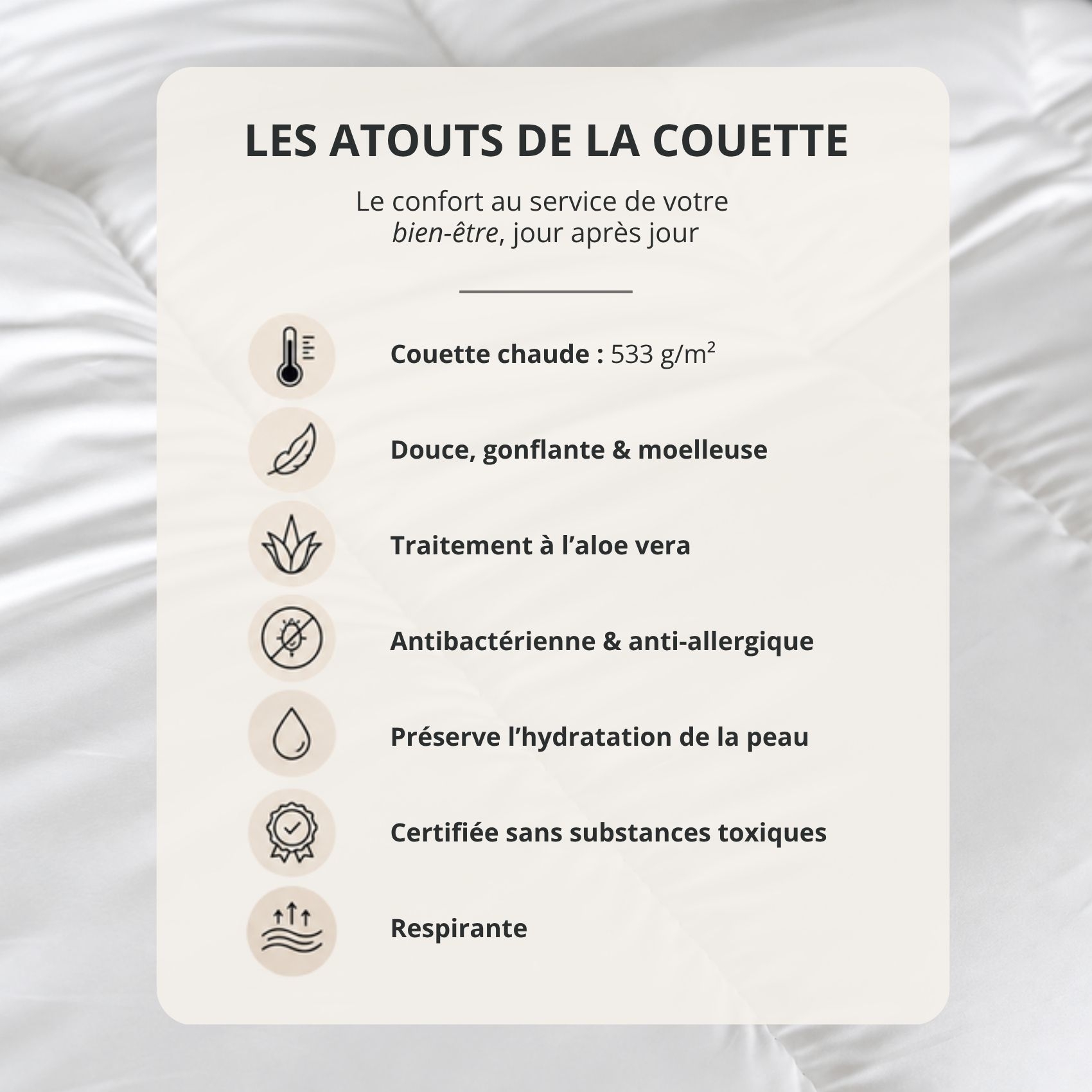 Couette chaude respirante premium 533 g/m² traitement anti acarien — vue 4