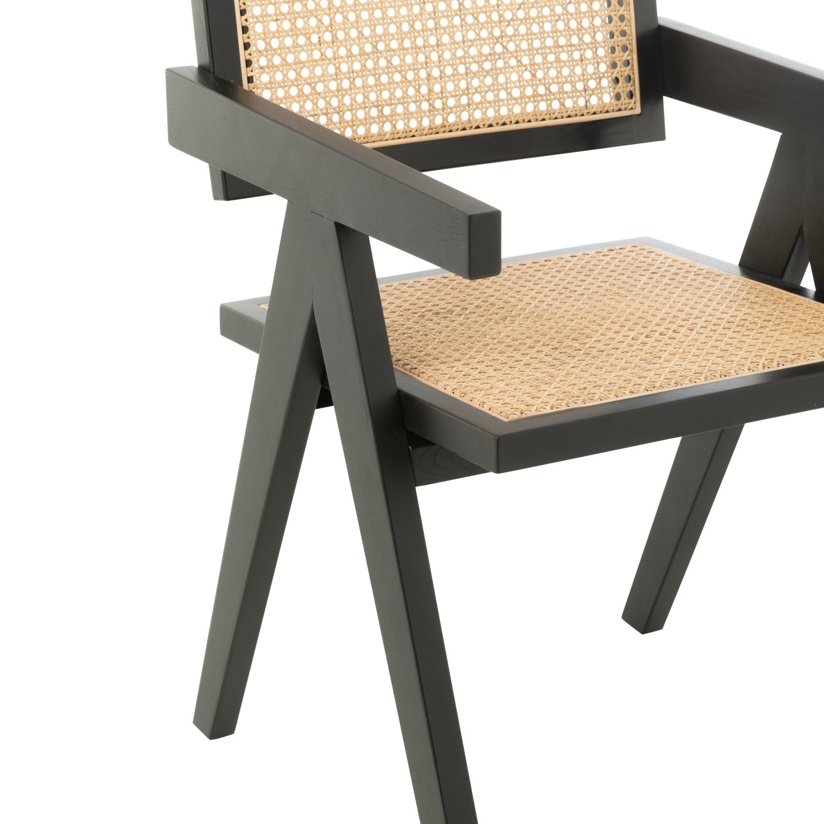 Chaise design en bois et rotin — vue 3