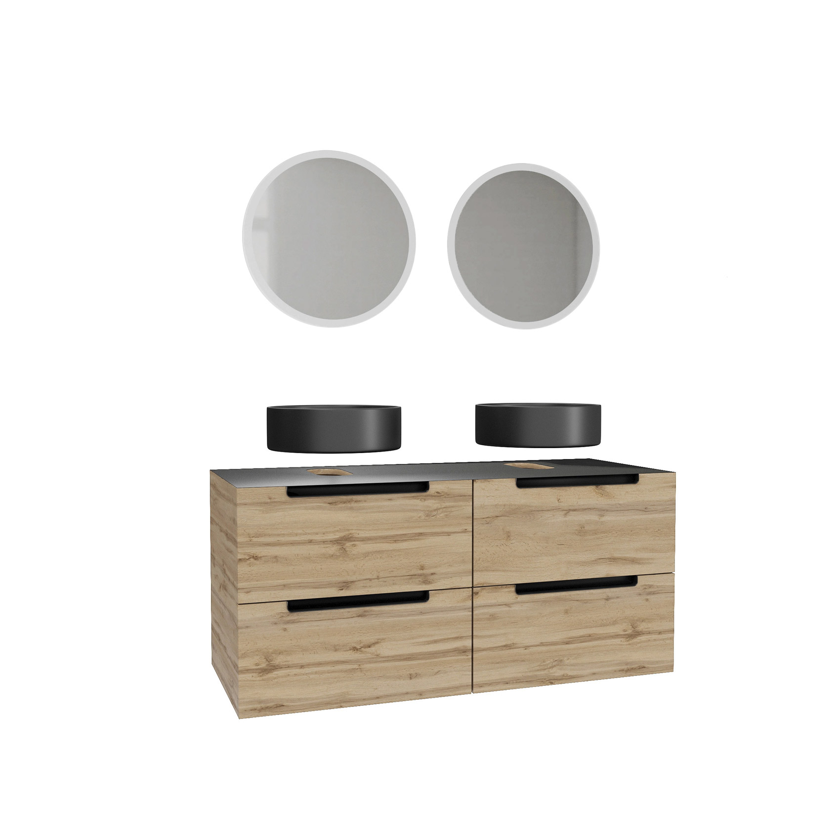 Meuble de salle de bains avec 2 vasques rondes et 2 miroirs ronds à led — vue 4