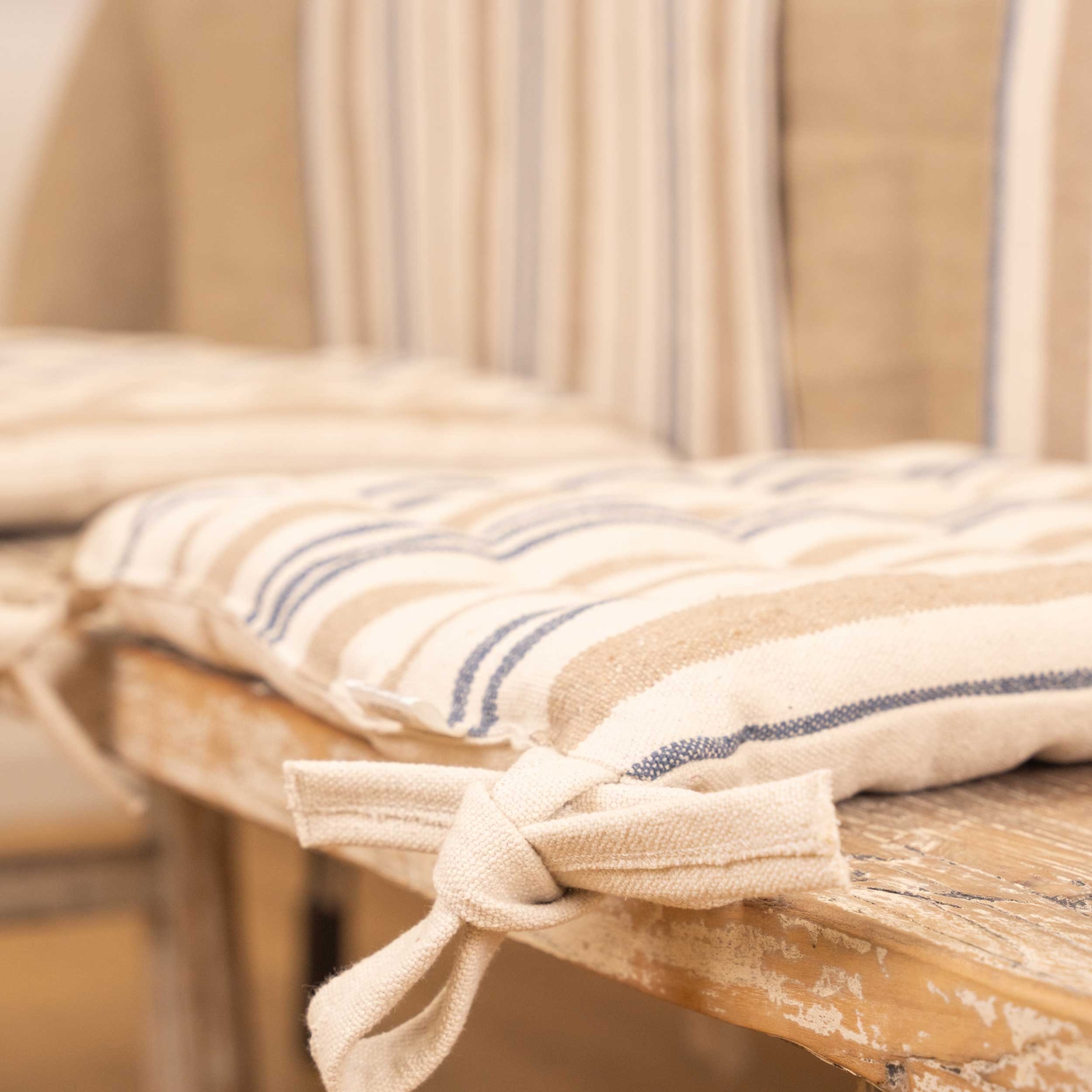 Galette de chaise matelassée à rayures en toile canevas — vue 6