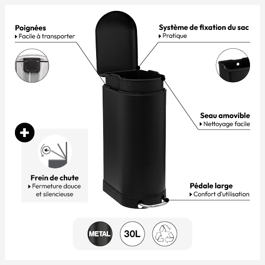 Poubelle en métal slim 30 L — vue 5