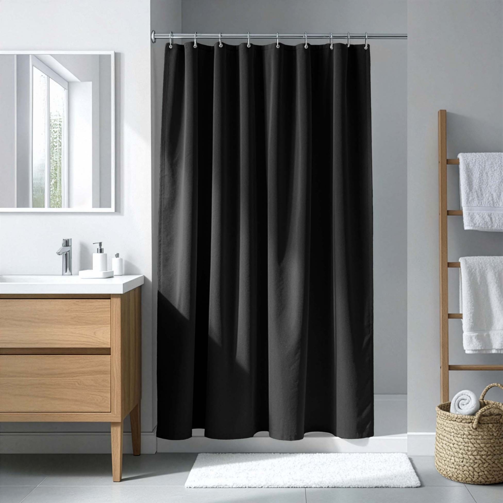 Rideau de douche uni avec crochets — vue 5