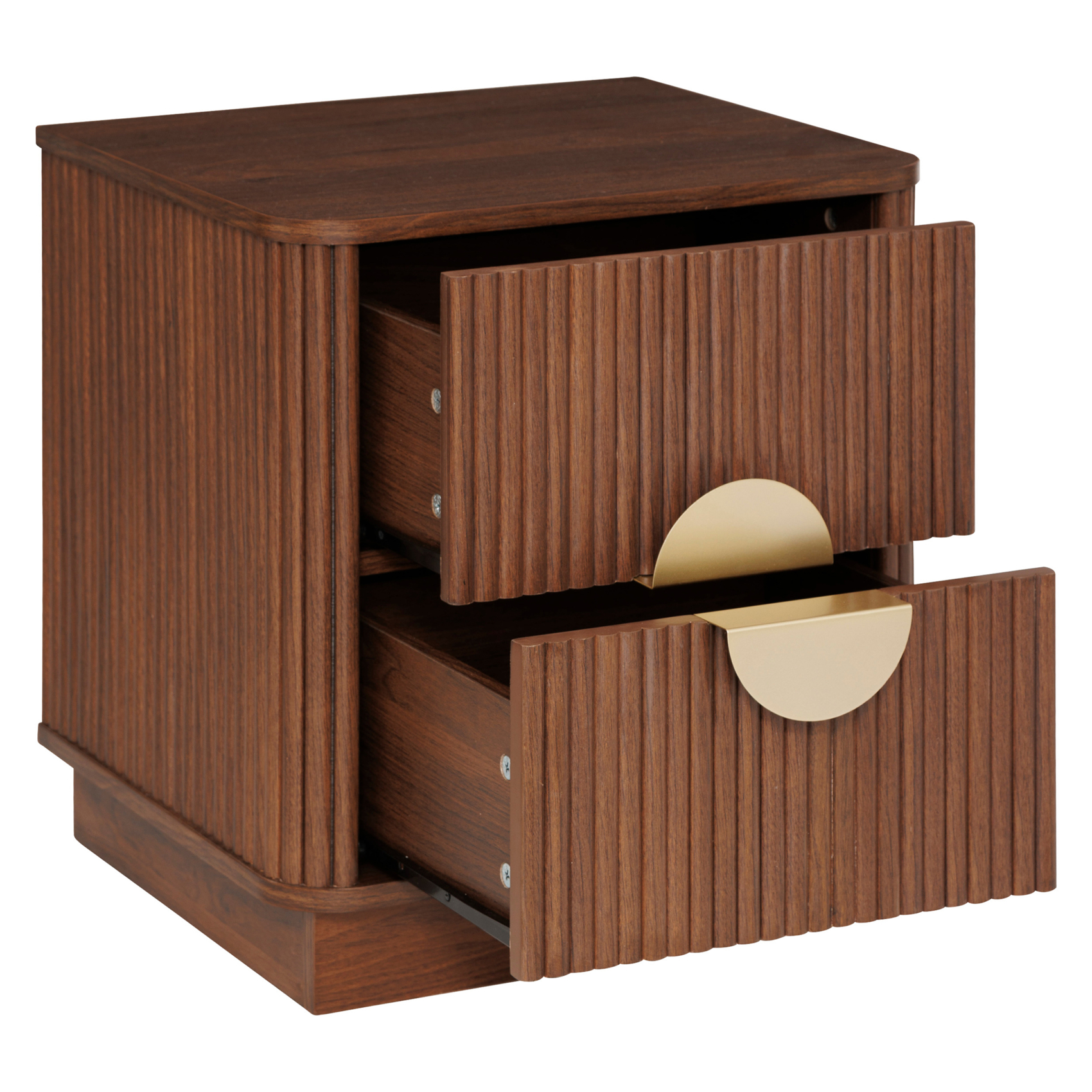 Table de chevet cannelé 2 tiroirs en bois — vue 4
