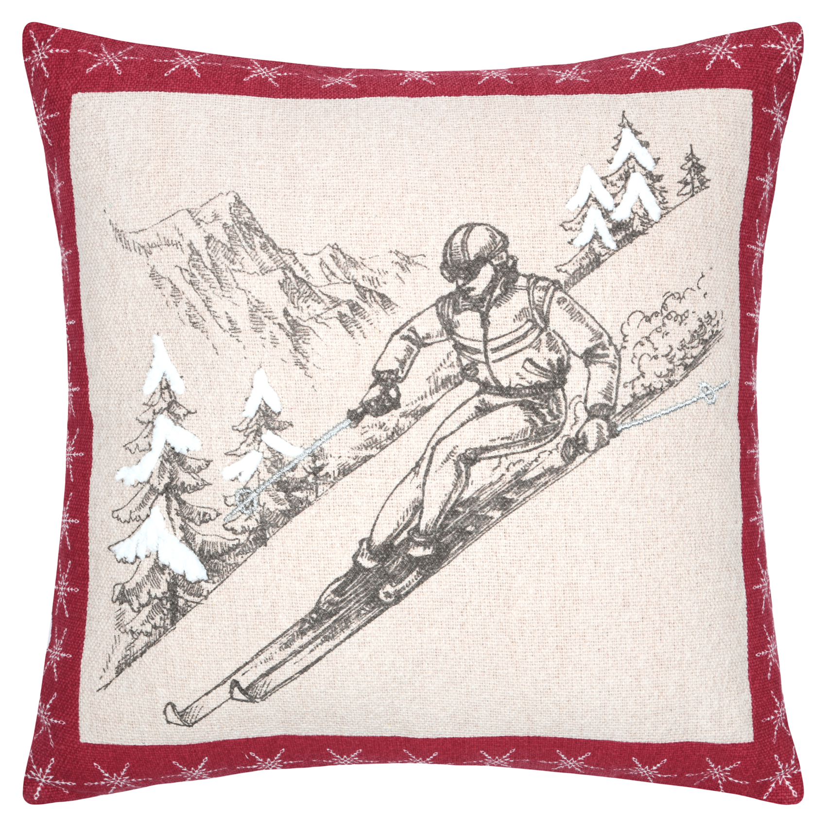 Coussin décoratif montagne ski en coton