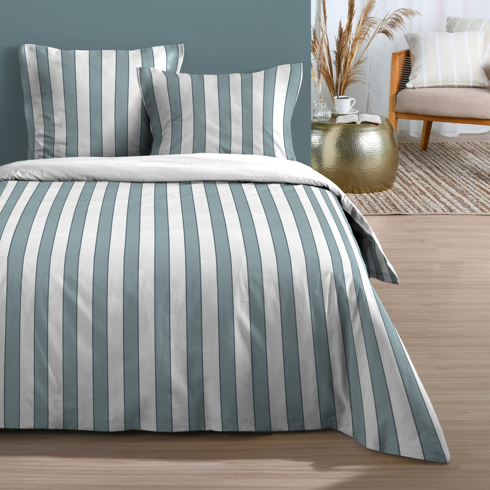 Parure de lit 3 pièces en coton imprimé rayures housse + taies — vue 5