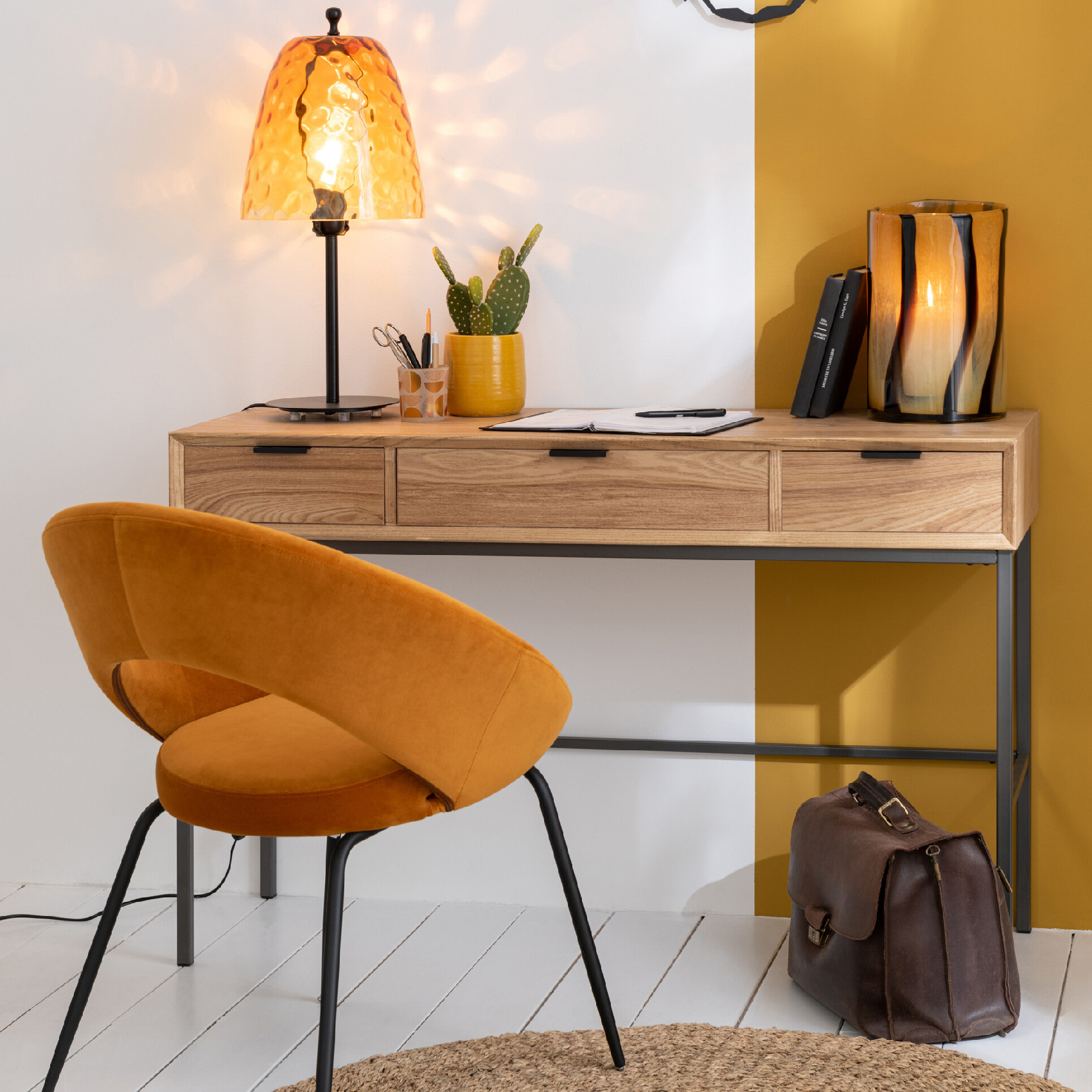 Console 3 tiroirs en bois et métal — vue 4