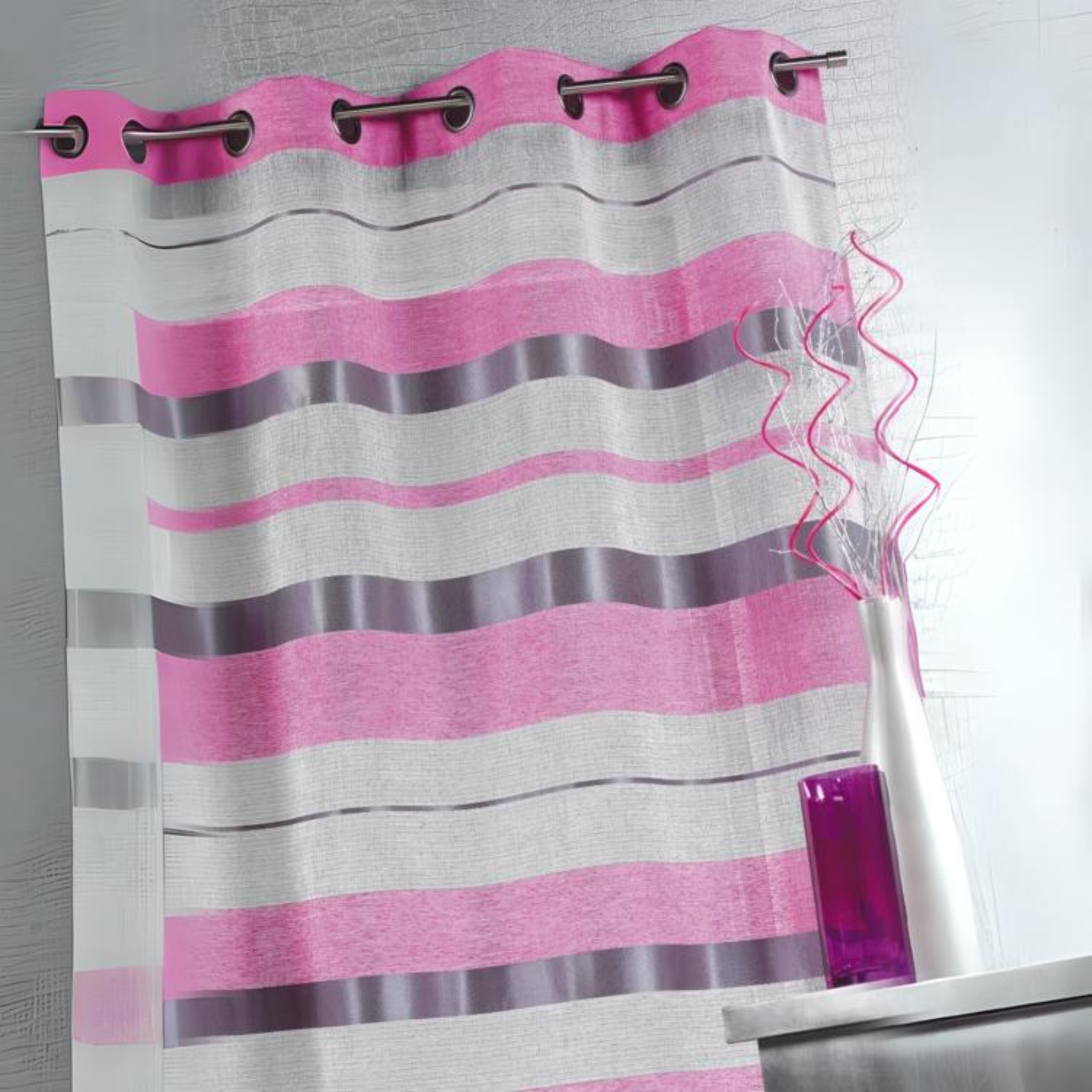 Voilage en Etamine avec Rayures bayadères horizontales