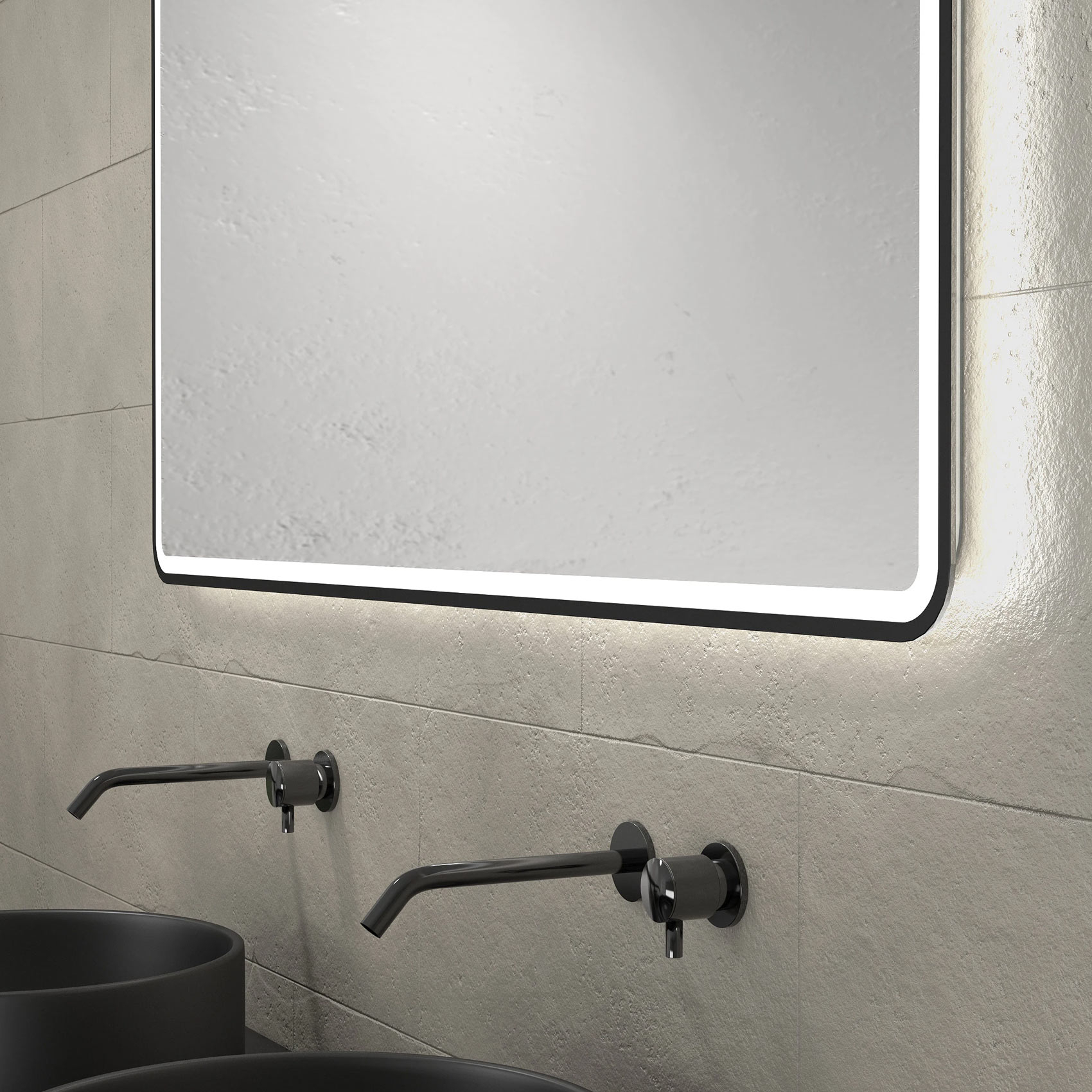 Meuble de salle de bains avec 2 vasques rondes et 1 miroir rectangulaire à led noir — vue 4