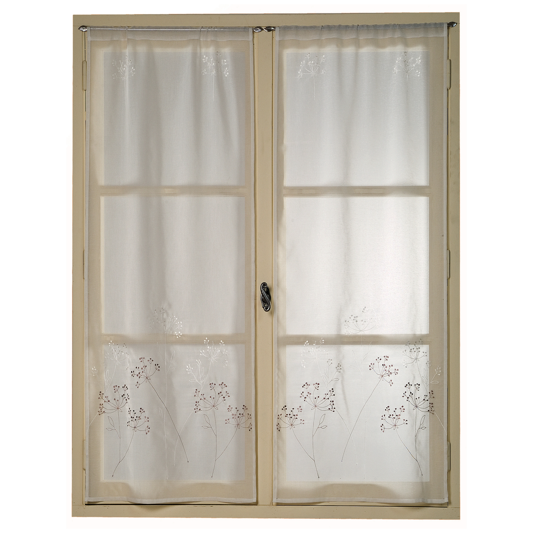 Paire de petits voilages en étamine brodée motif bouquet ARTIFICE